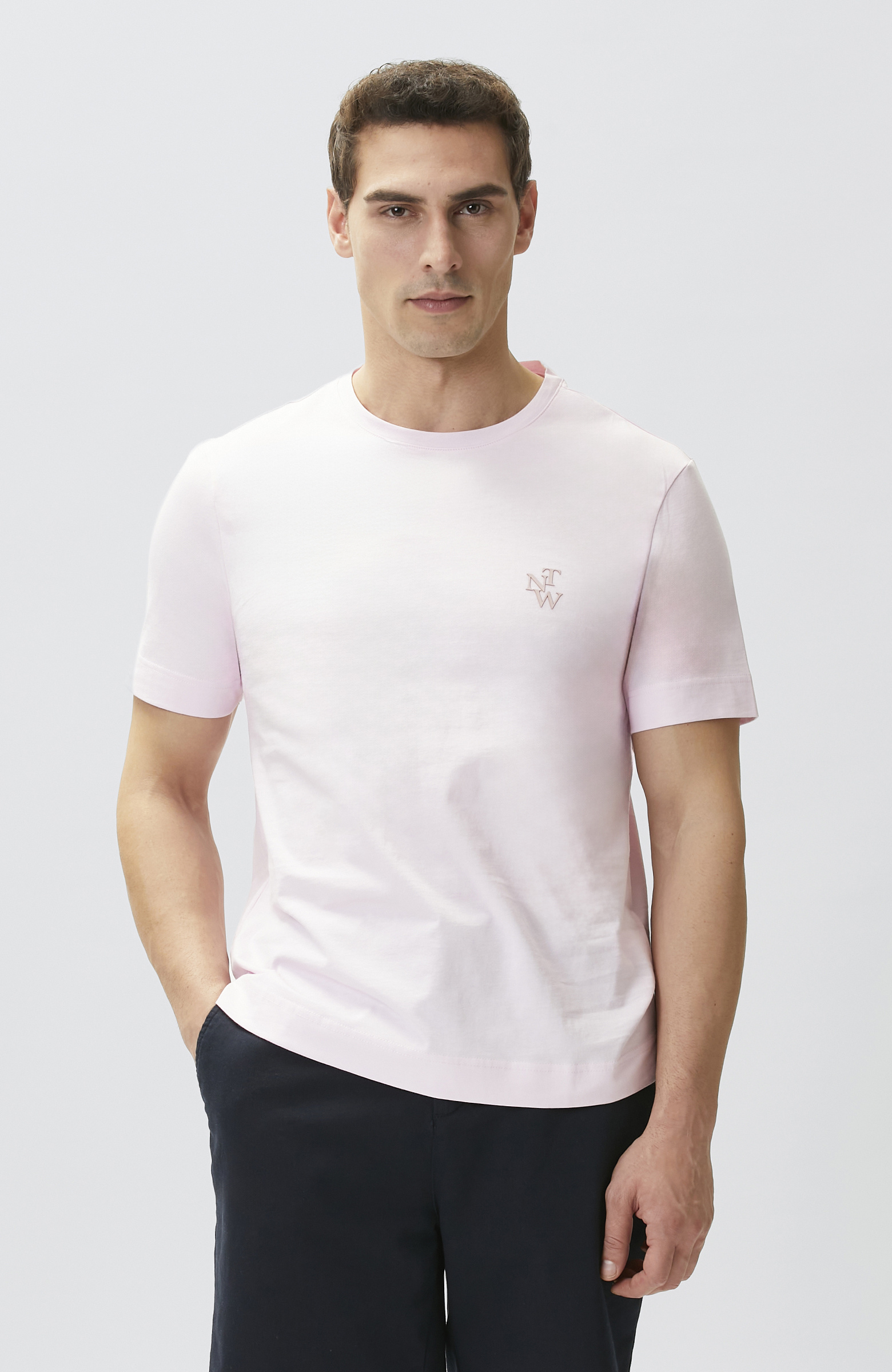 Comfort Fit Pembe Göğüs Baskı Detaylı T-shirt