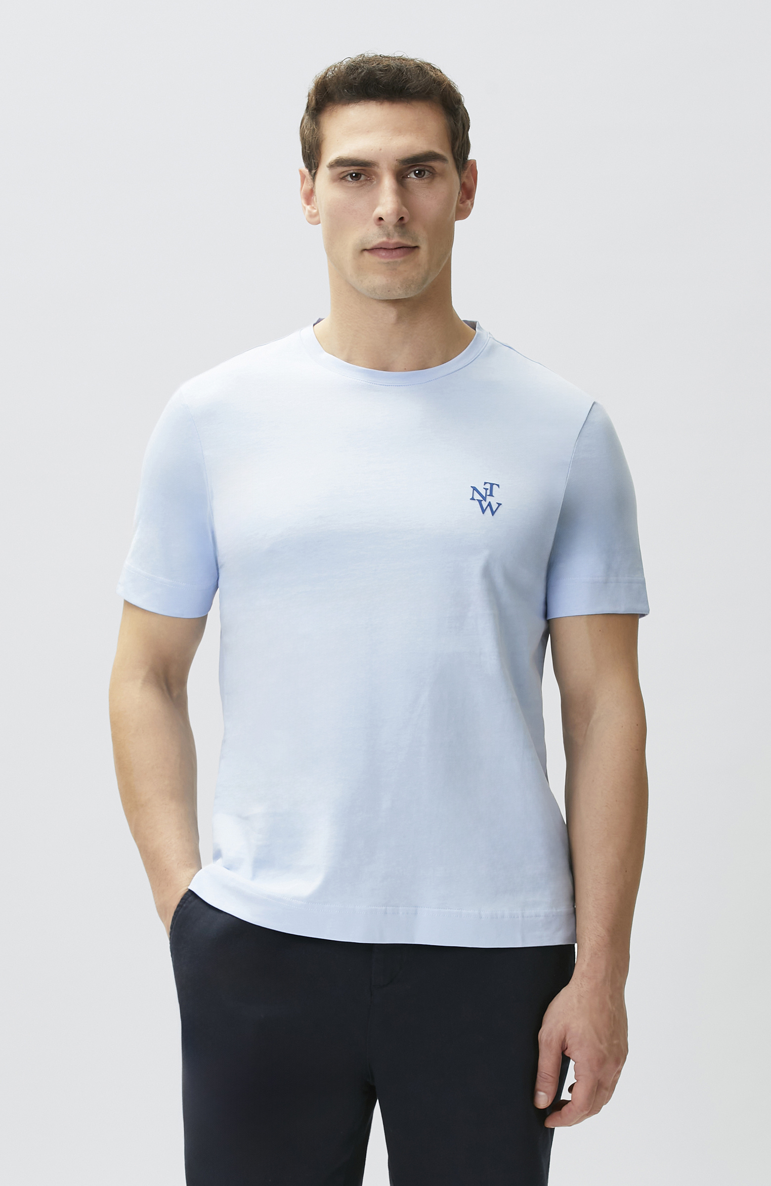 Comfort Fit Açık Mavi Göğüs Baskı Detaylı T-shirt