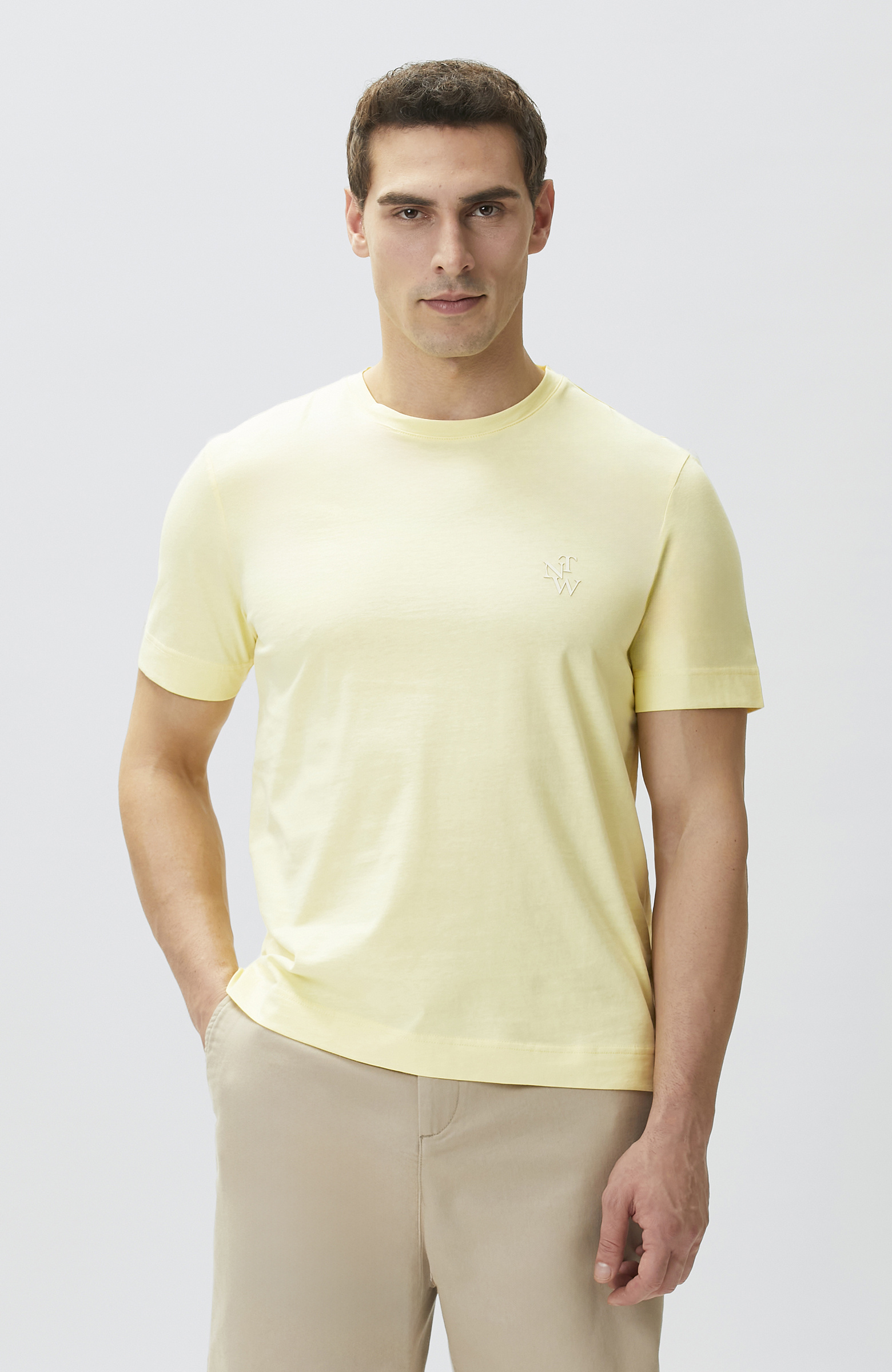 Comfort Fit Sarı Göğüs Baskı Detaylı T-shirt