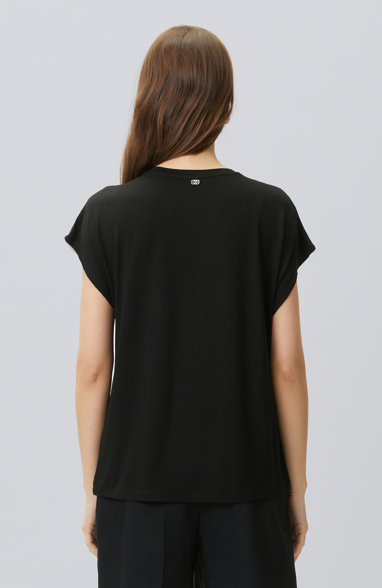 Siyah Tül Garnili Baskılı T-shirt