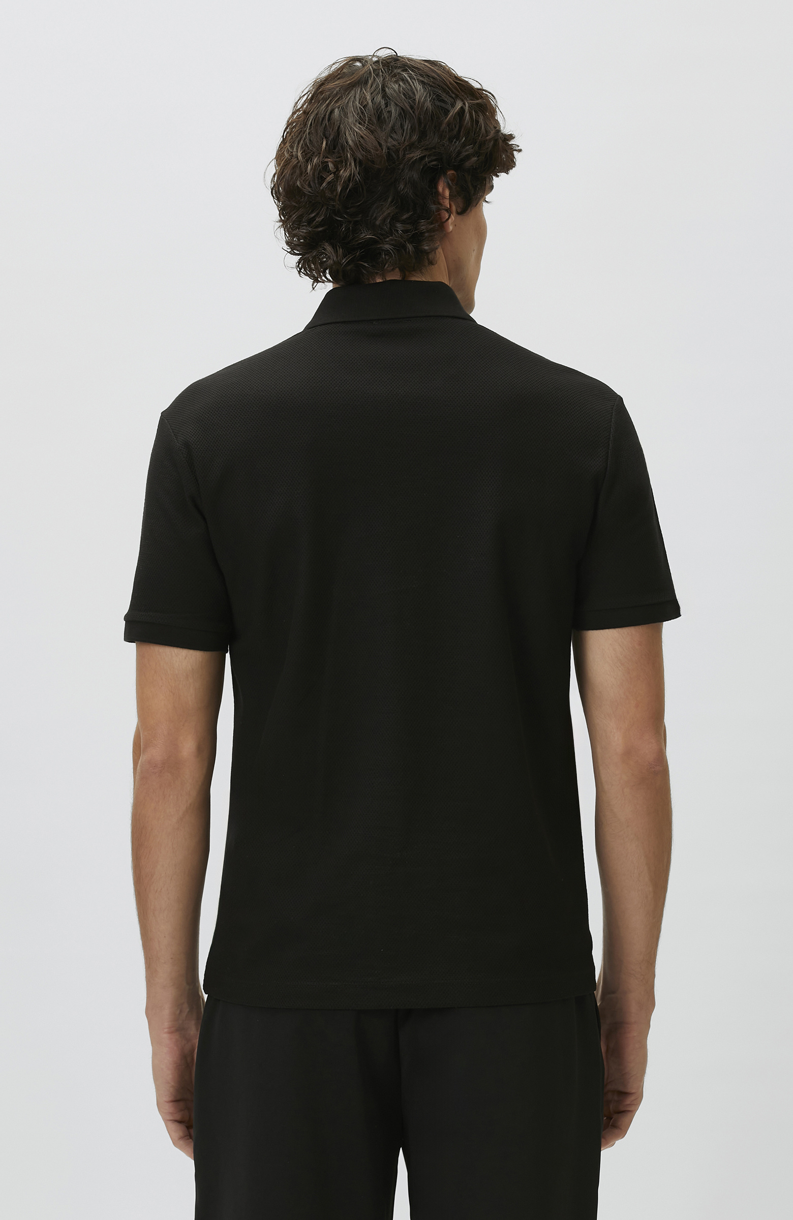 Slim Fit Black Polo Neck Jacquard Pique T-shirt