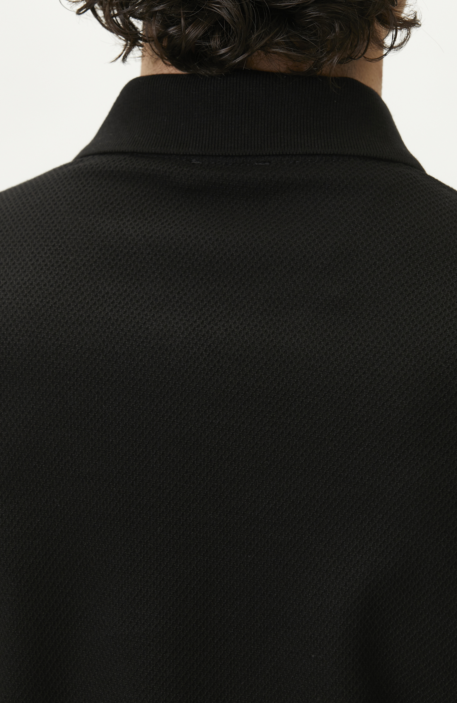 Slim Fit Black Polo Neck Jacquard Pique T-shirt