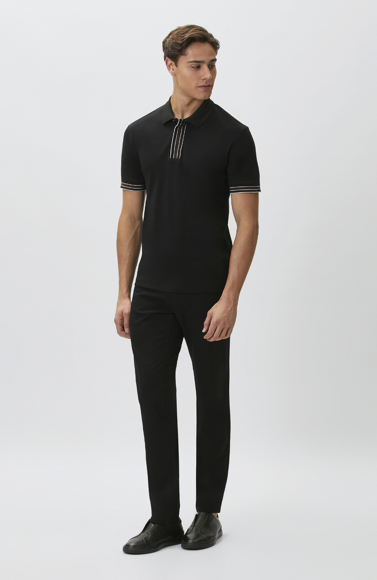Siyah Gizli Patlı Polo Yaka Garnili T-shirt