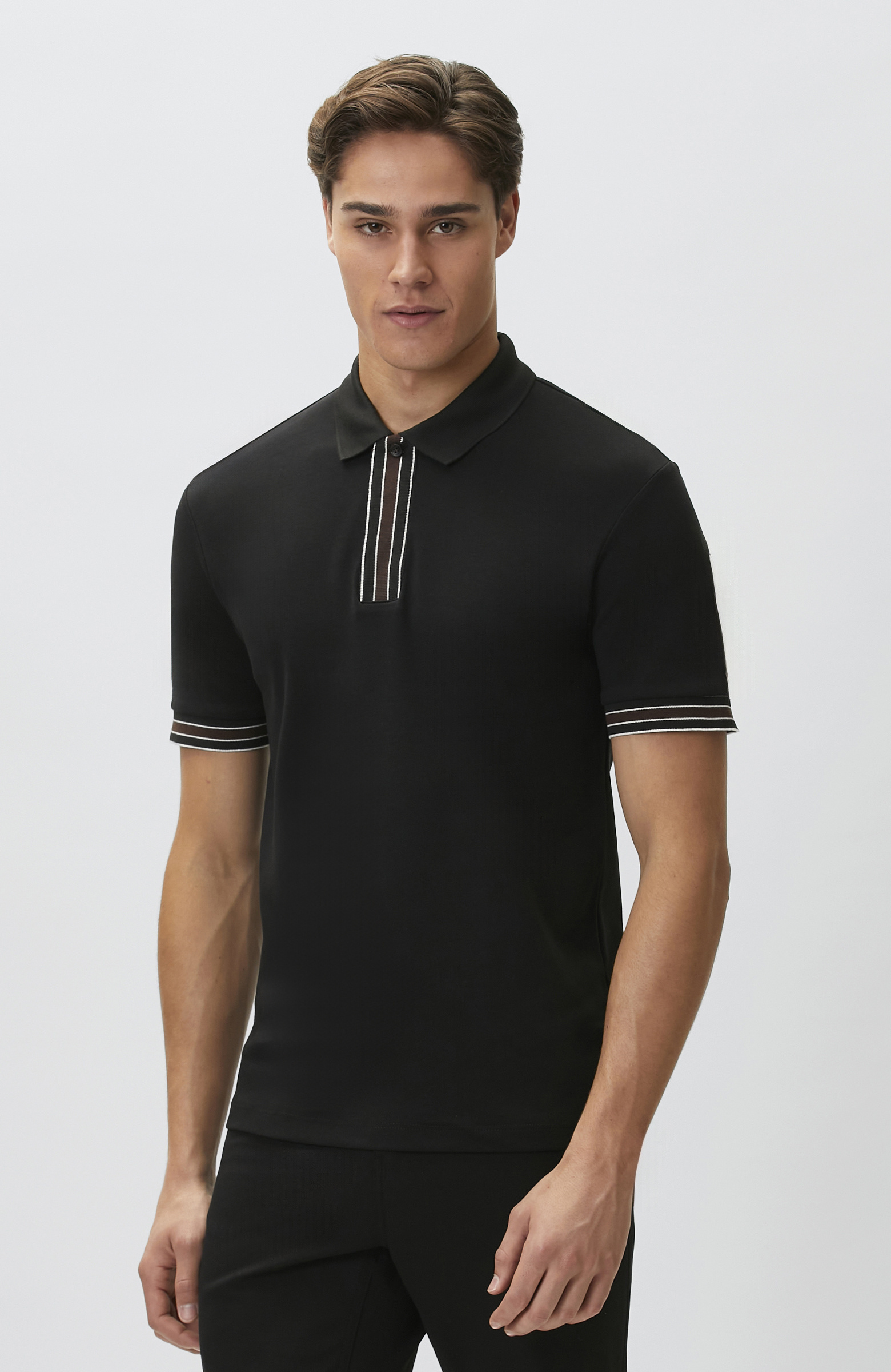 Siyah Gizli Patlı Polo Yaka Garnili T-shirt