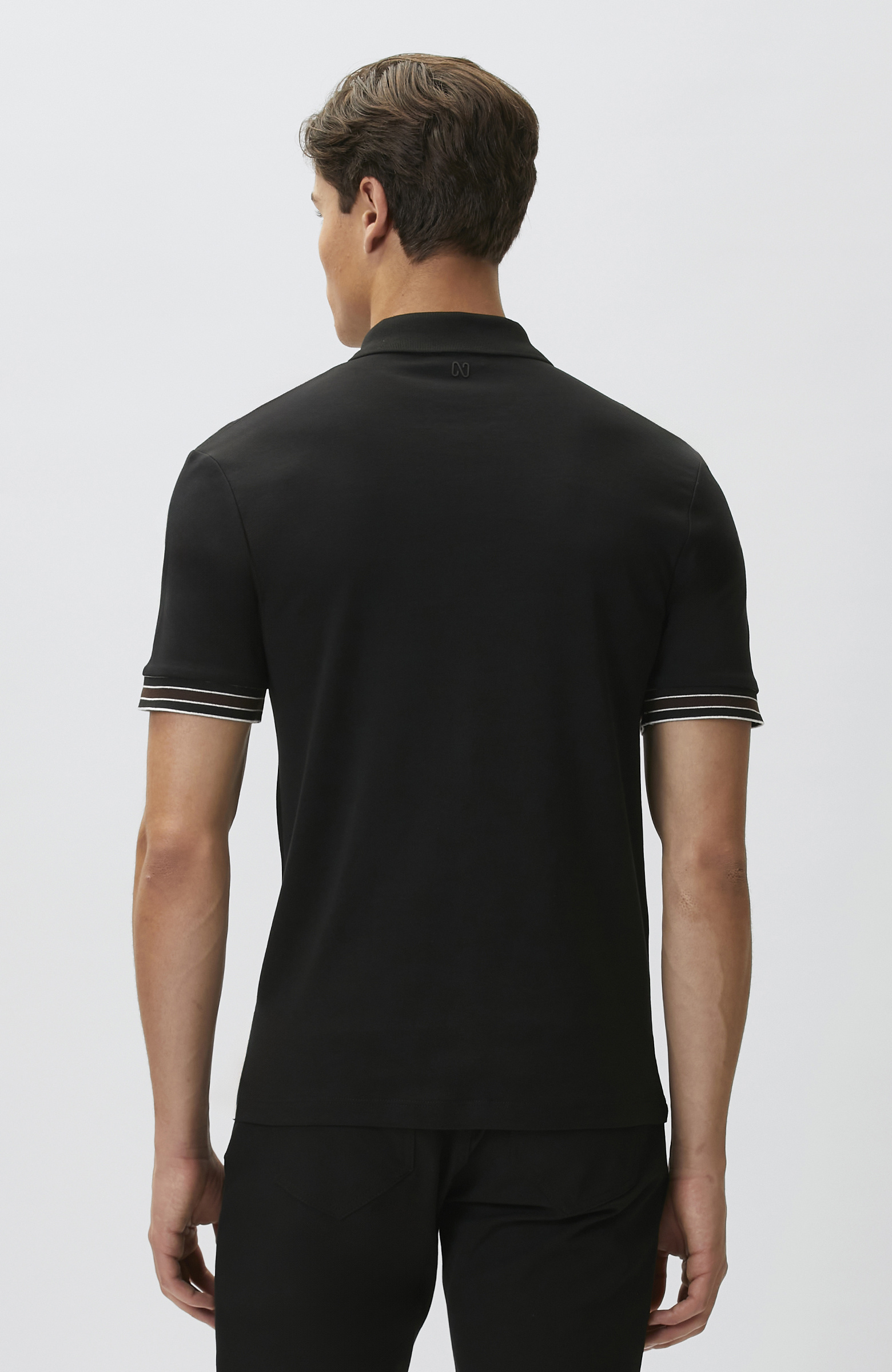 Siyah Gizli Patlı Polo Yaka Garnili T-shirt