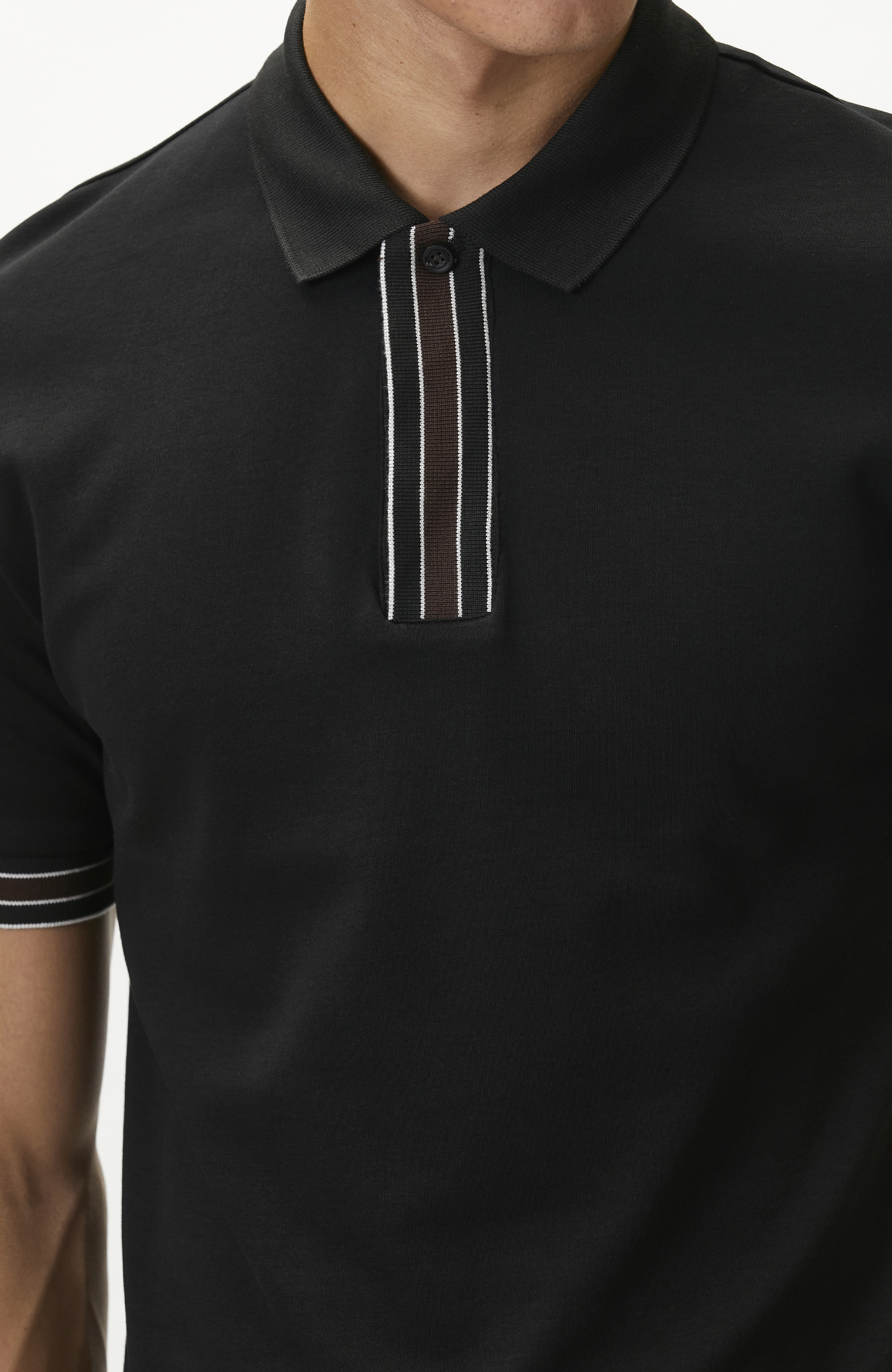 Siyah Gizli Patlı Polo Yaka Garnili T-shirt