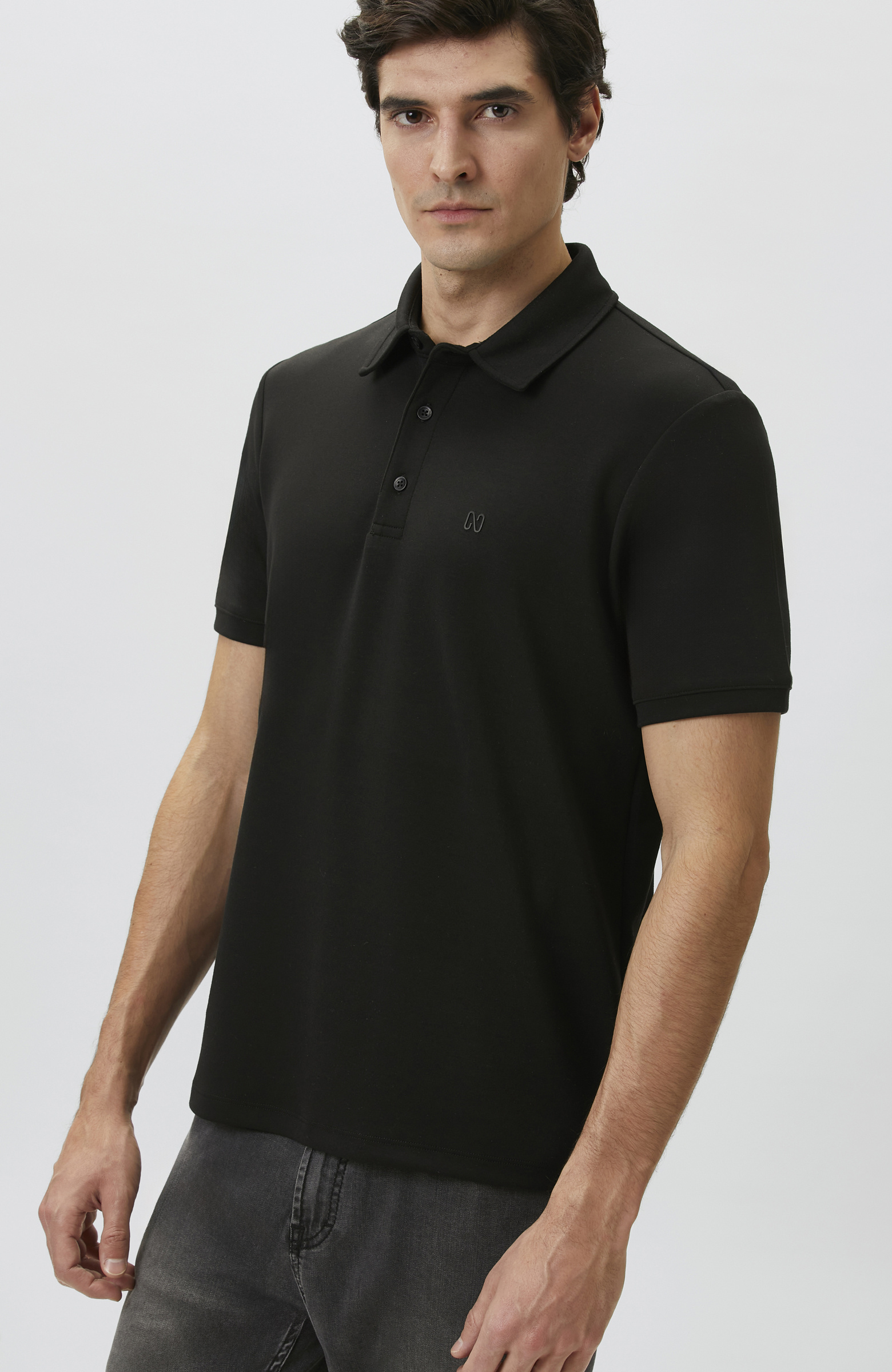 Comfort Fit Siyah Basic Polo Yaka Modal T-shirt