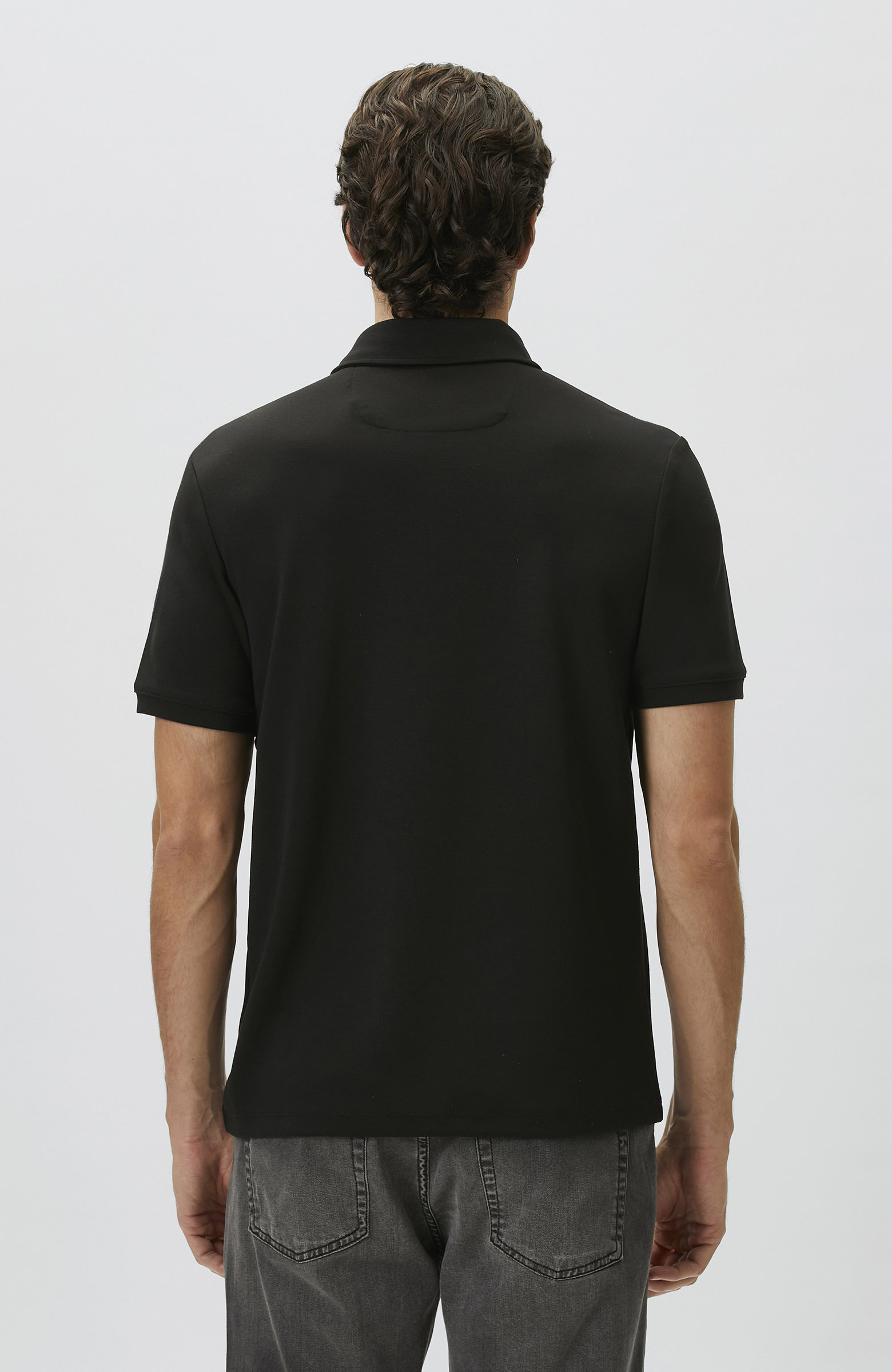 Comfort Fit Siyah Basic Polo Yaka Modal T-shirt