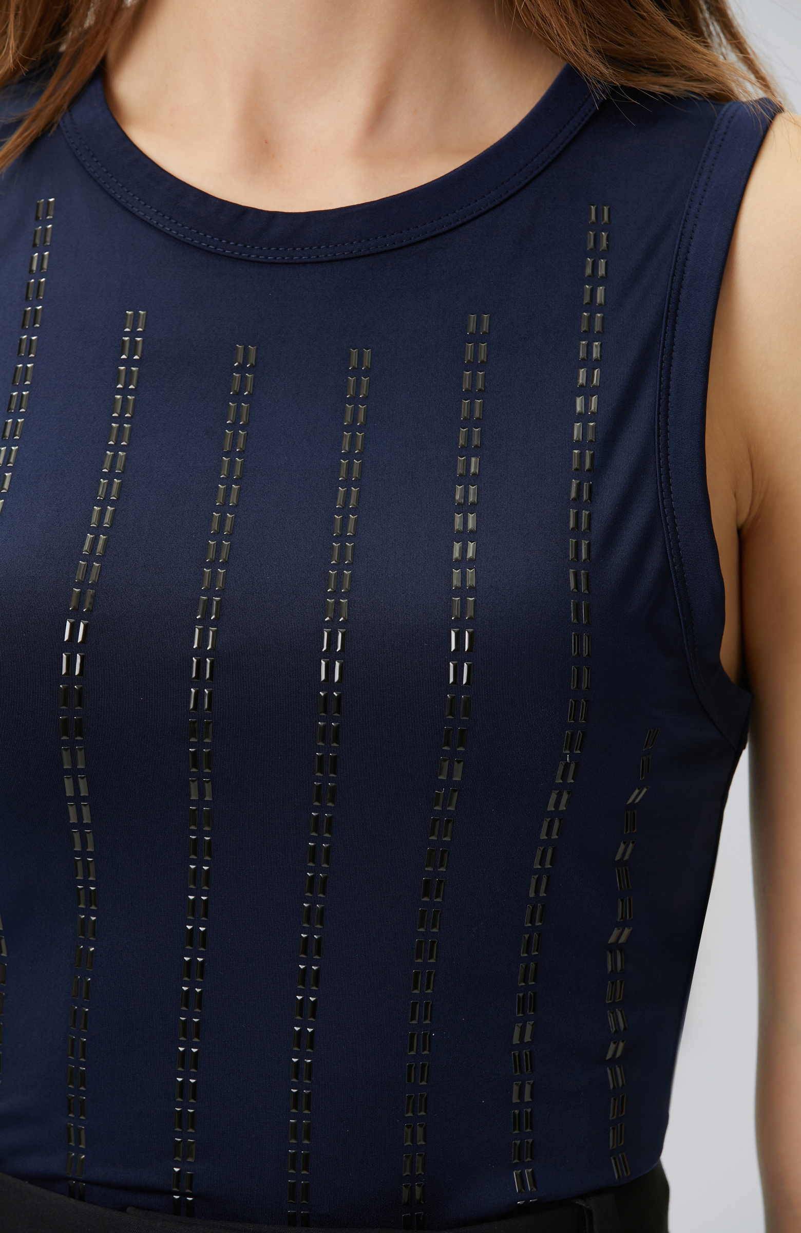 Navy Blue Bonded Stone Detailed T-shirt