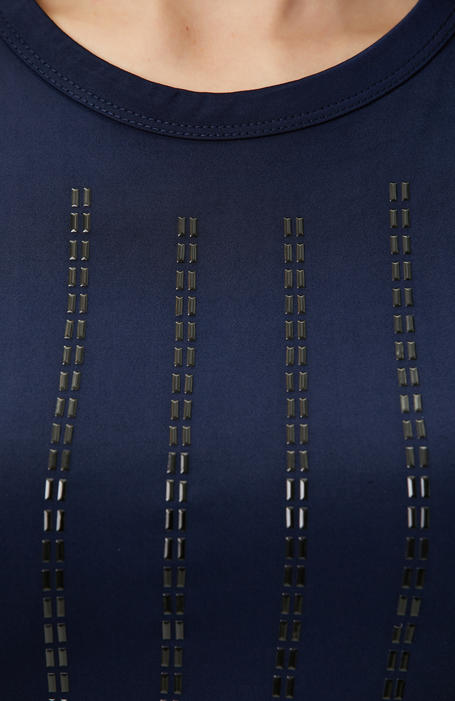 Navy Blue Bonded Stone Detailed T-shirt