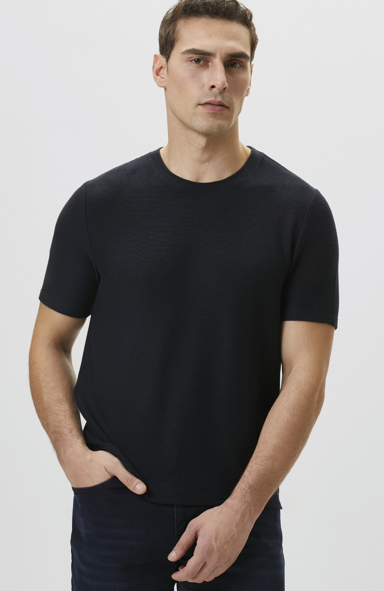 Lacivert Jakarlı T-shirt