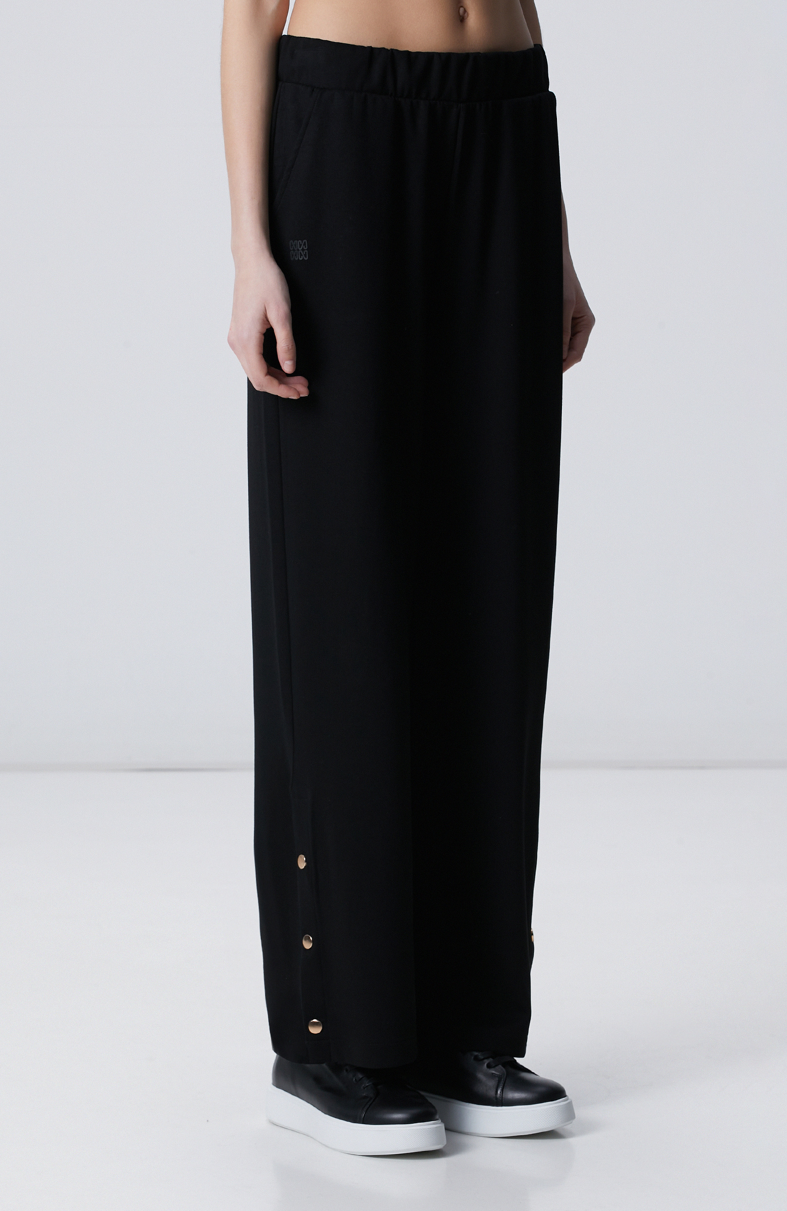 Siyah Geniş Paça Çıtçıt Düğme Eşofman