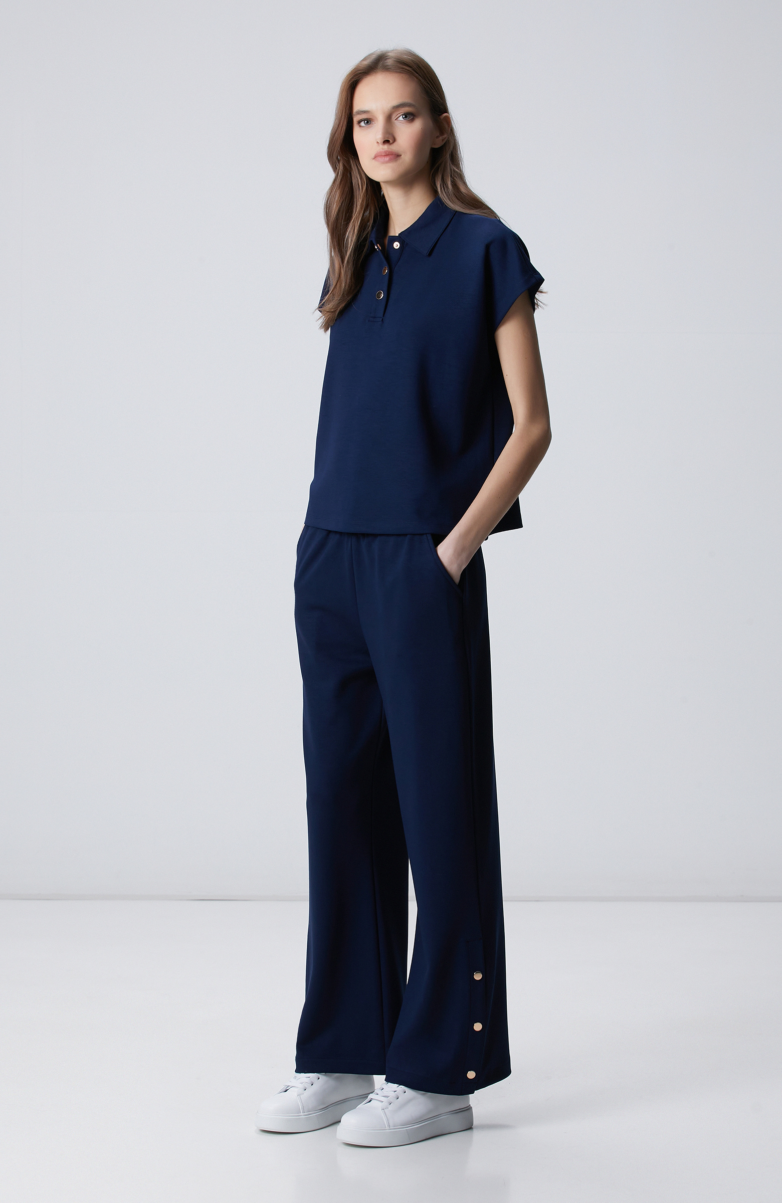 Lacivert Geniş Paça Çıtçıt Düğme Eşofman