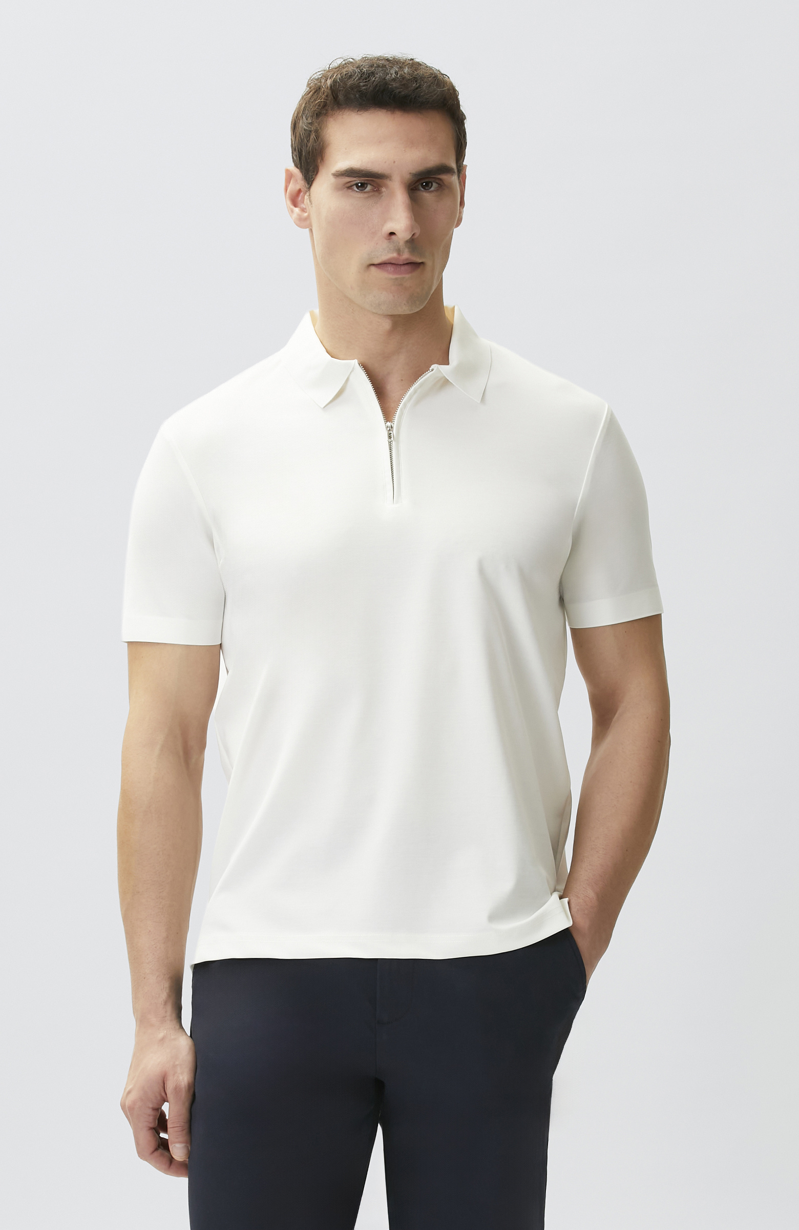 Beyaz Fermuarlı Cupro Modal T-shirt