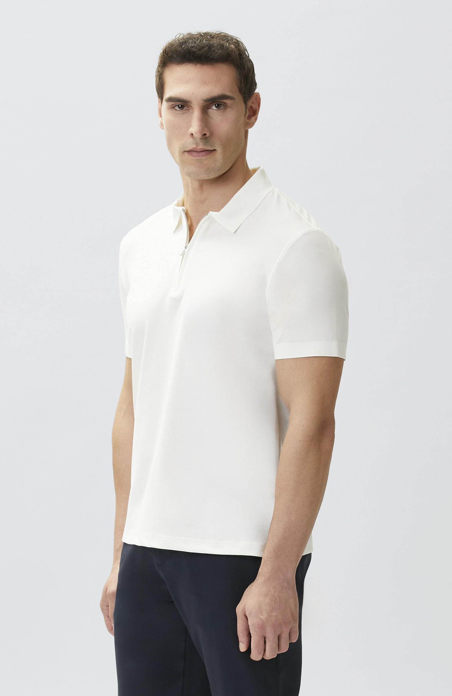 Beyaz Fermuarlı Cupro Modal T-shirt