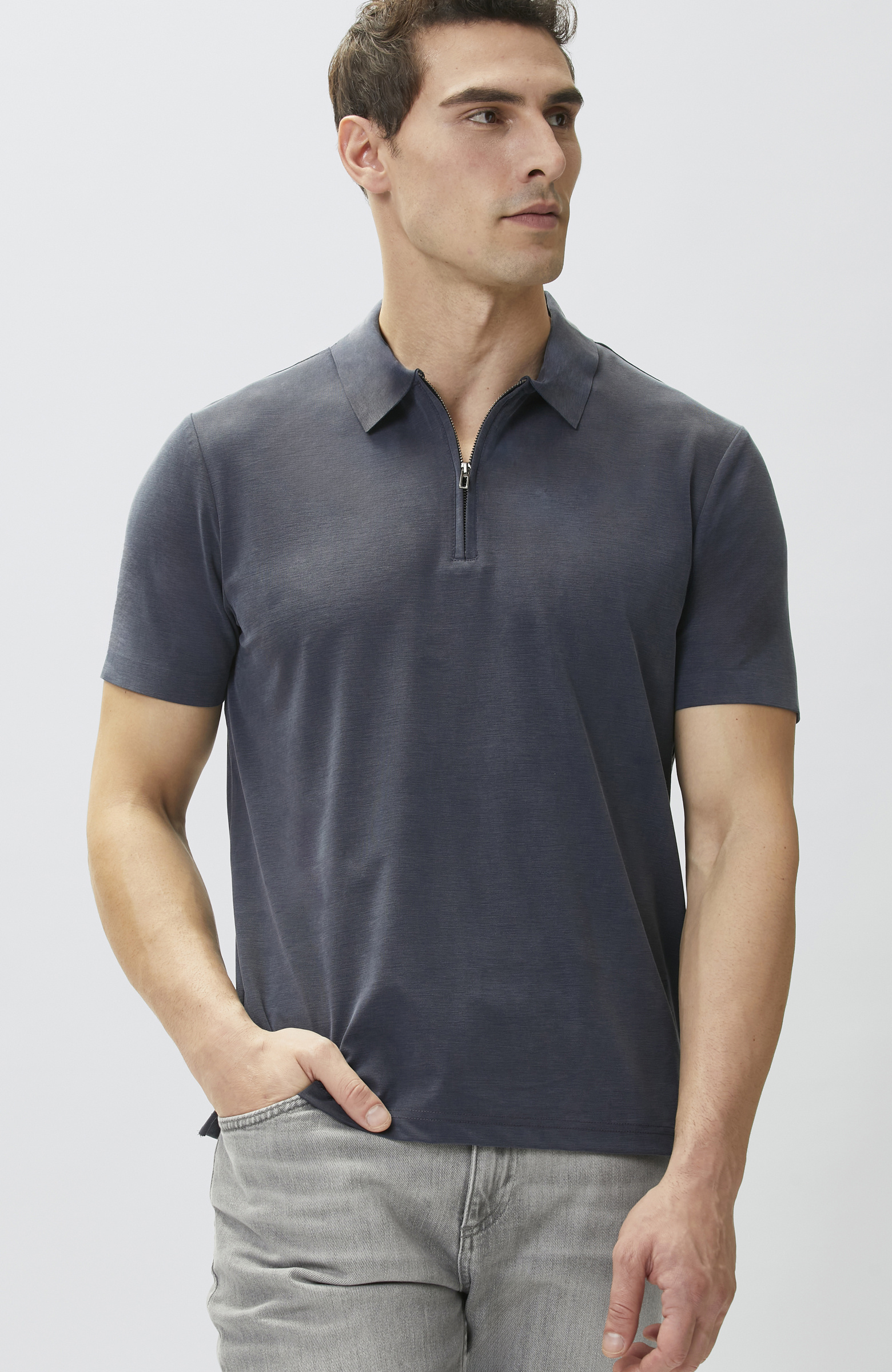 Lacivert Fermuarlı Cupro Modal T-shirt