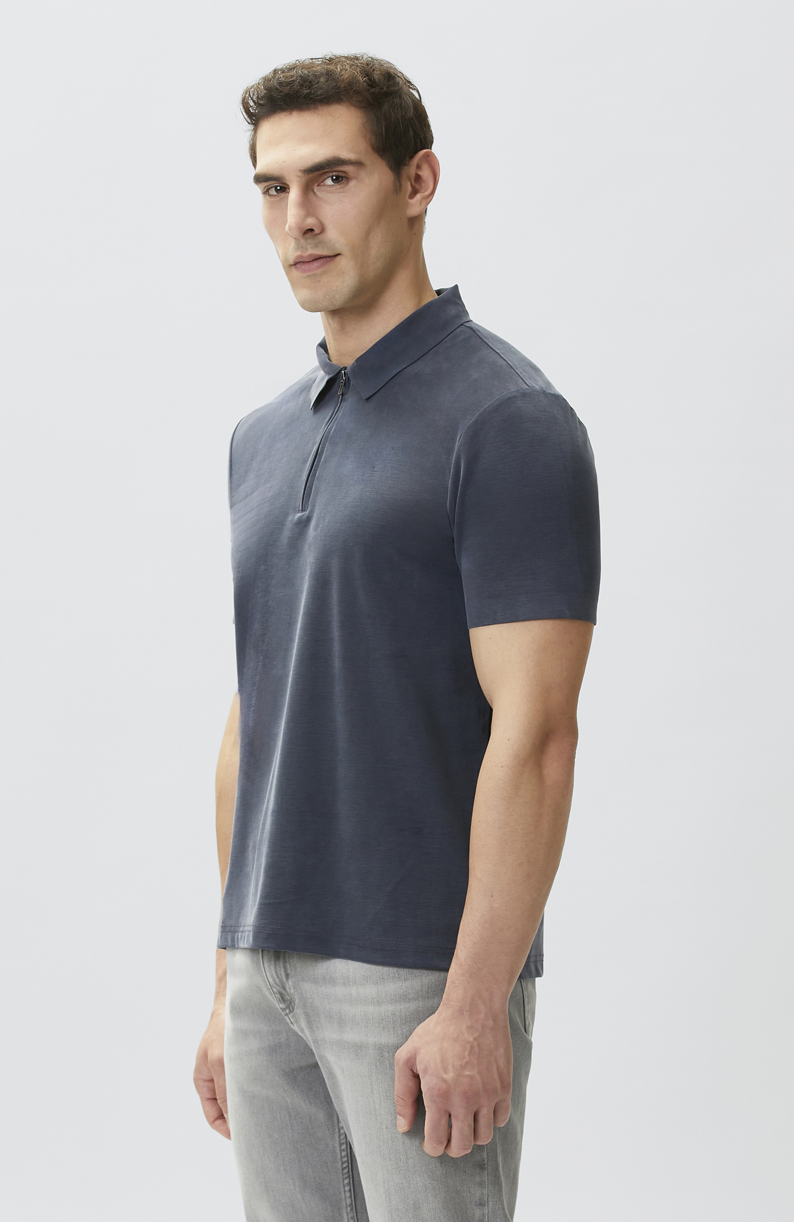 Lacivert Fermuarlı Cupro Modal T-shirt