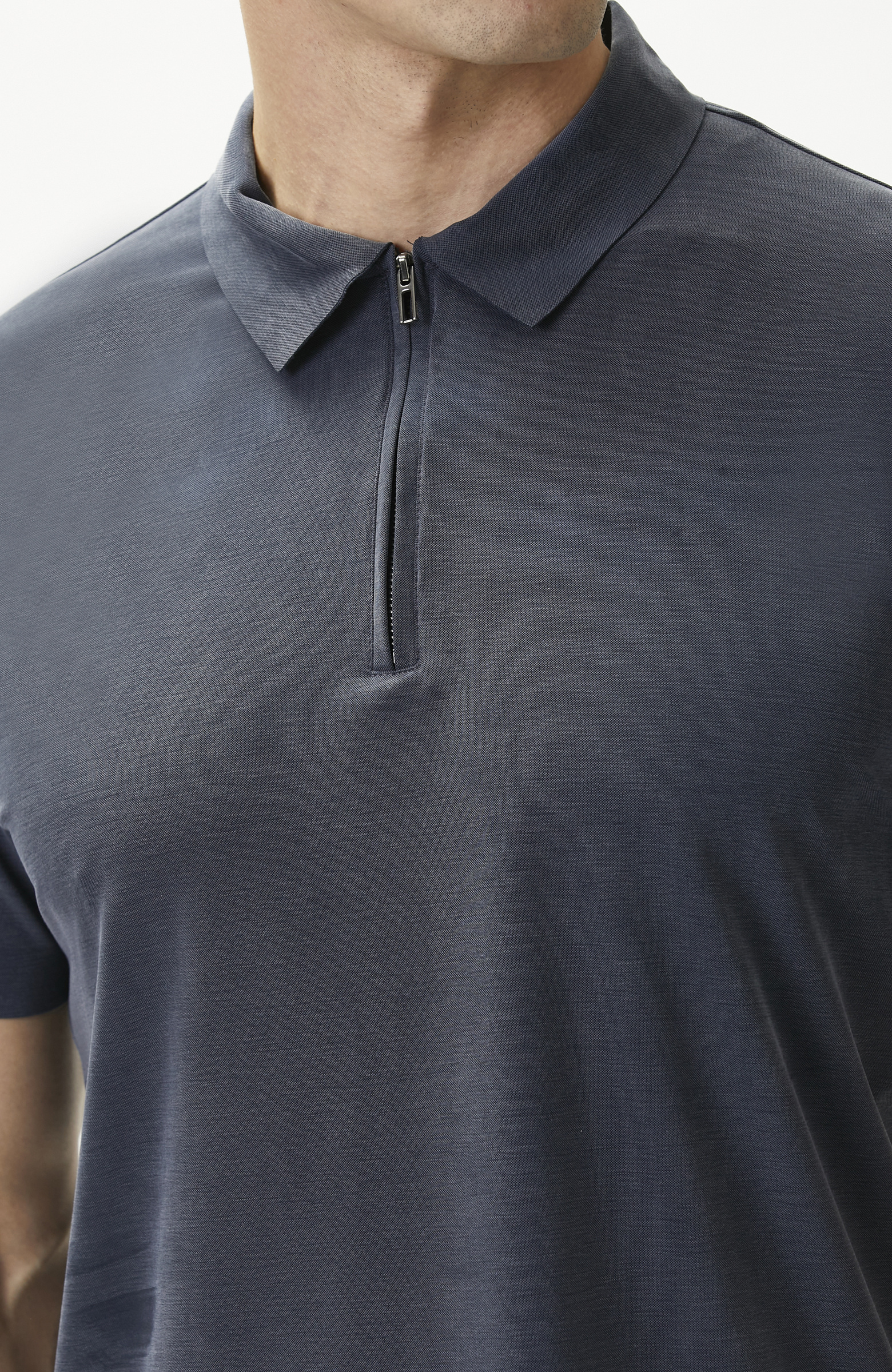Lacivert Fermuarlı Cupro Modal T-shirt