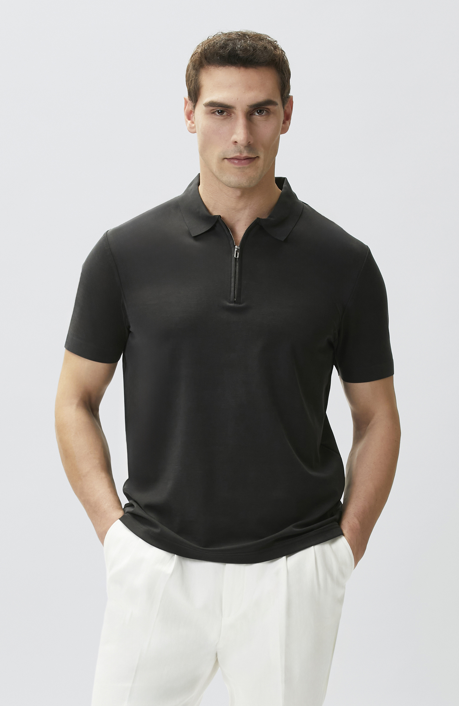 Siyah Fermuarlı Cupro Modal T-shirt