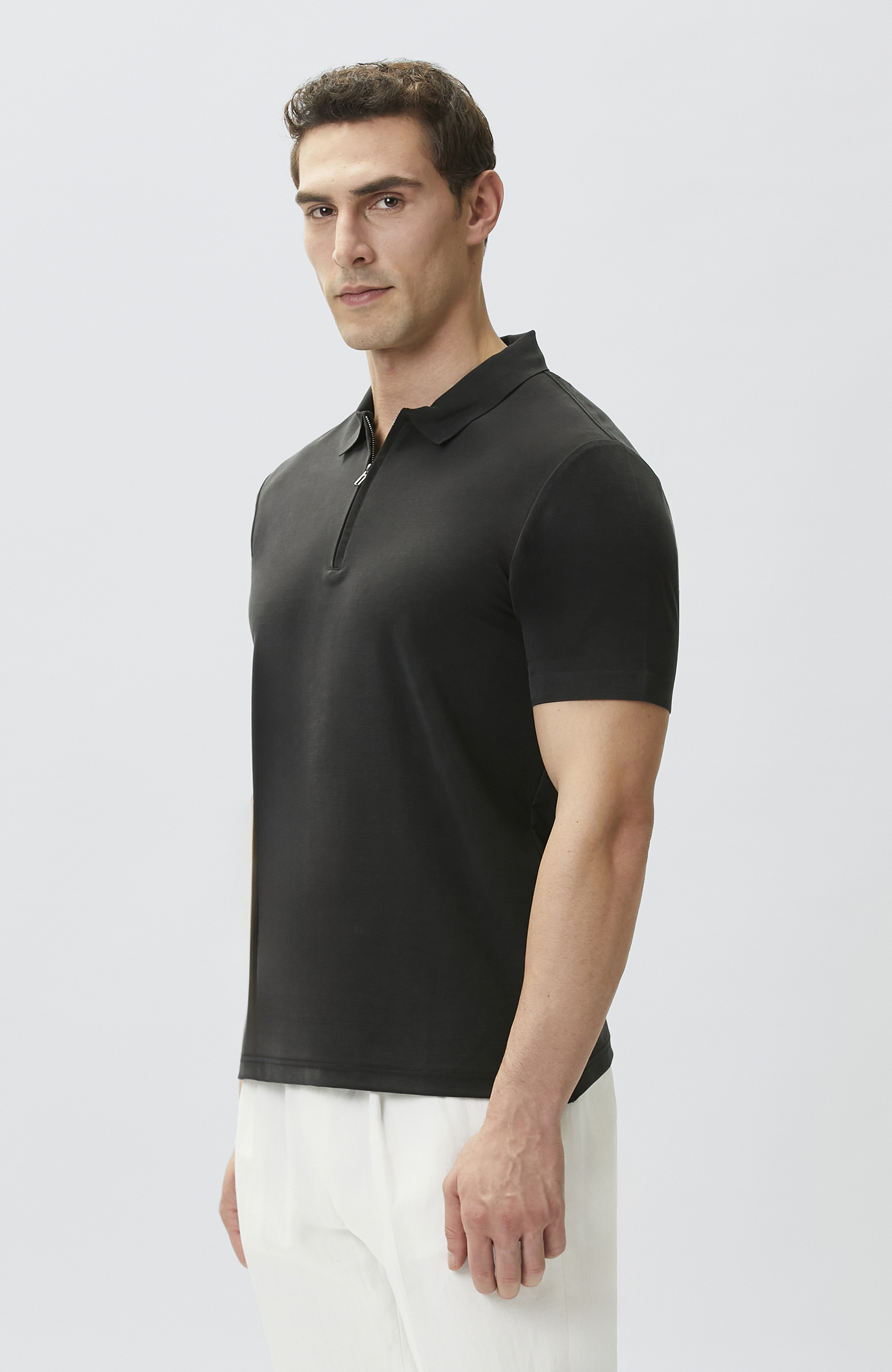 Siyah Fermuarlı Cupro Modal T-shirt