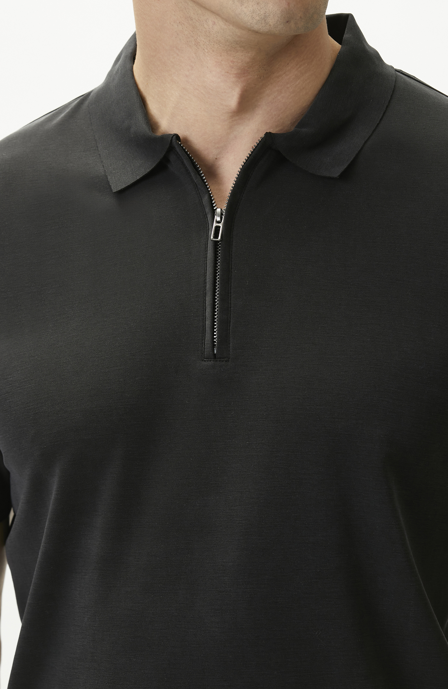 Siyah Fermuarlı Cupro Modal T-shirt