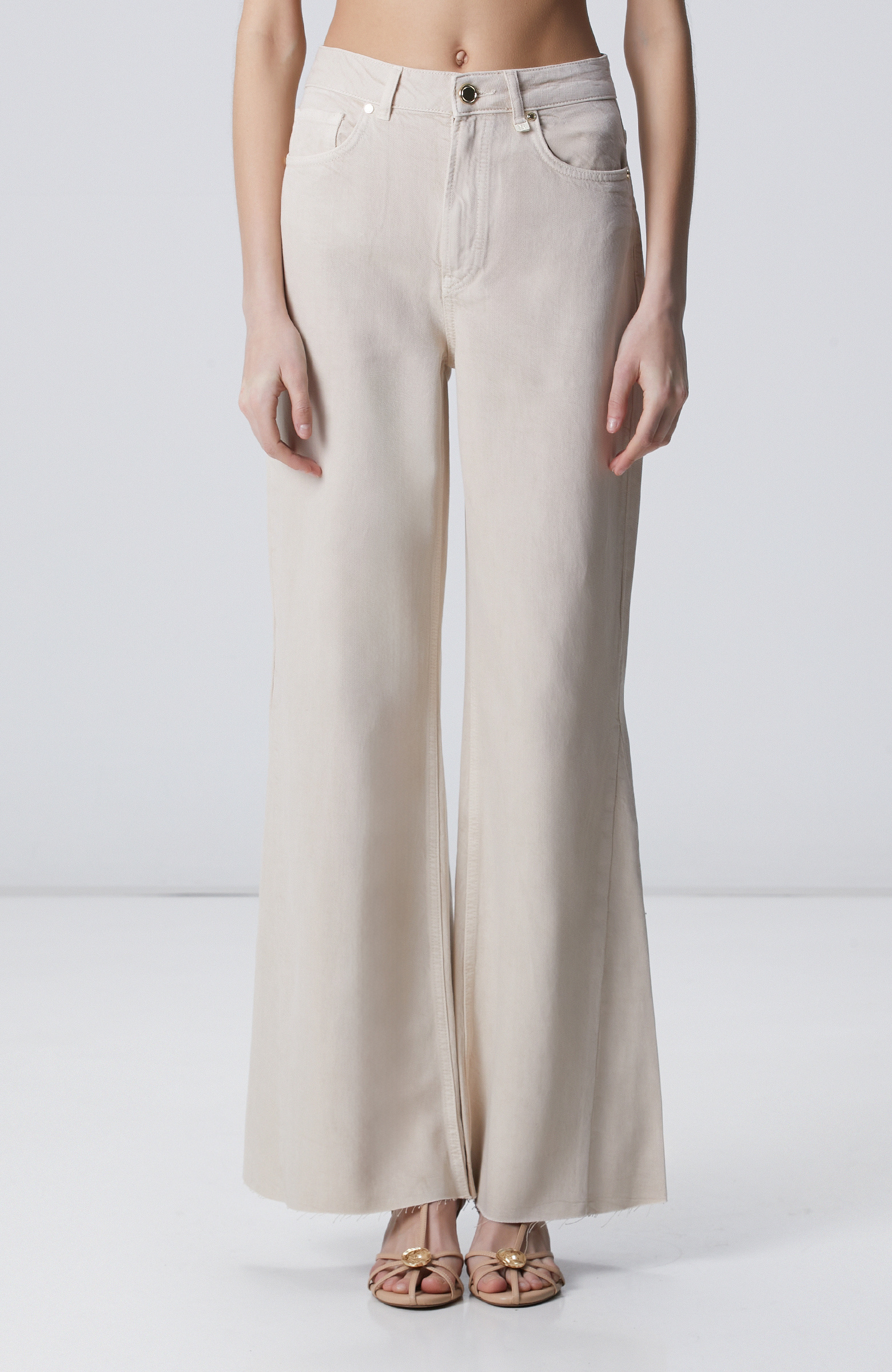 Açık Bej Wide Leg Denim Pantolon