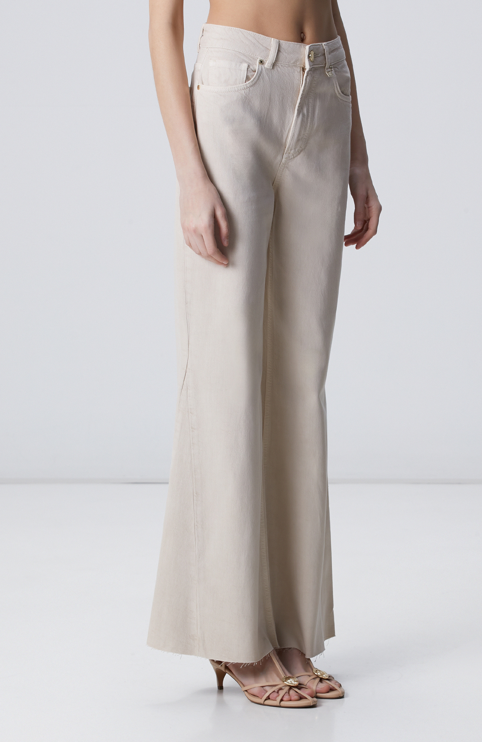 Açık Bej Wide Leg Denim Pantolon