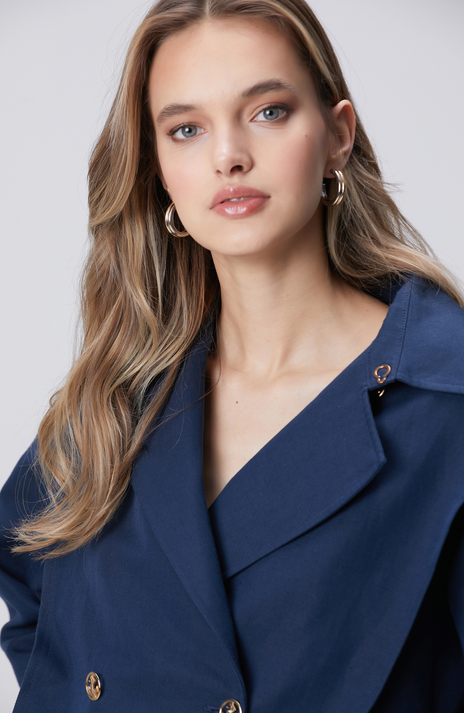 Lacivert Keten Karışımlı Pardösü