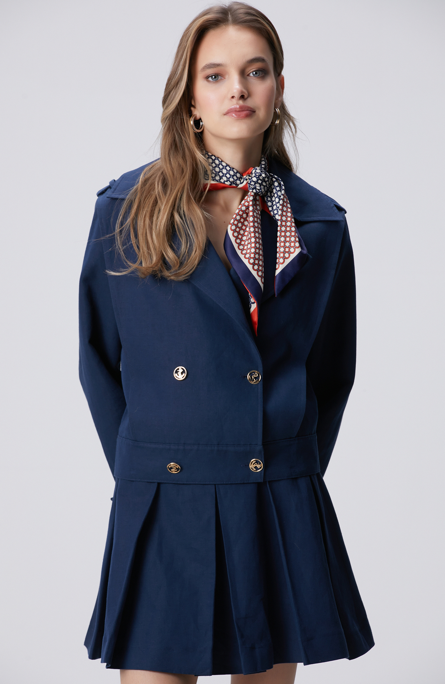 Lacivert Keten Karışımlı Pardösü