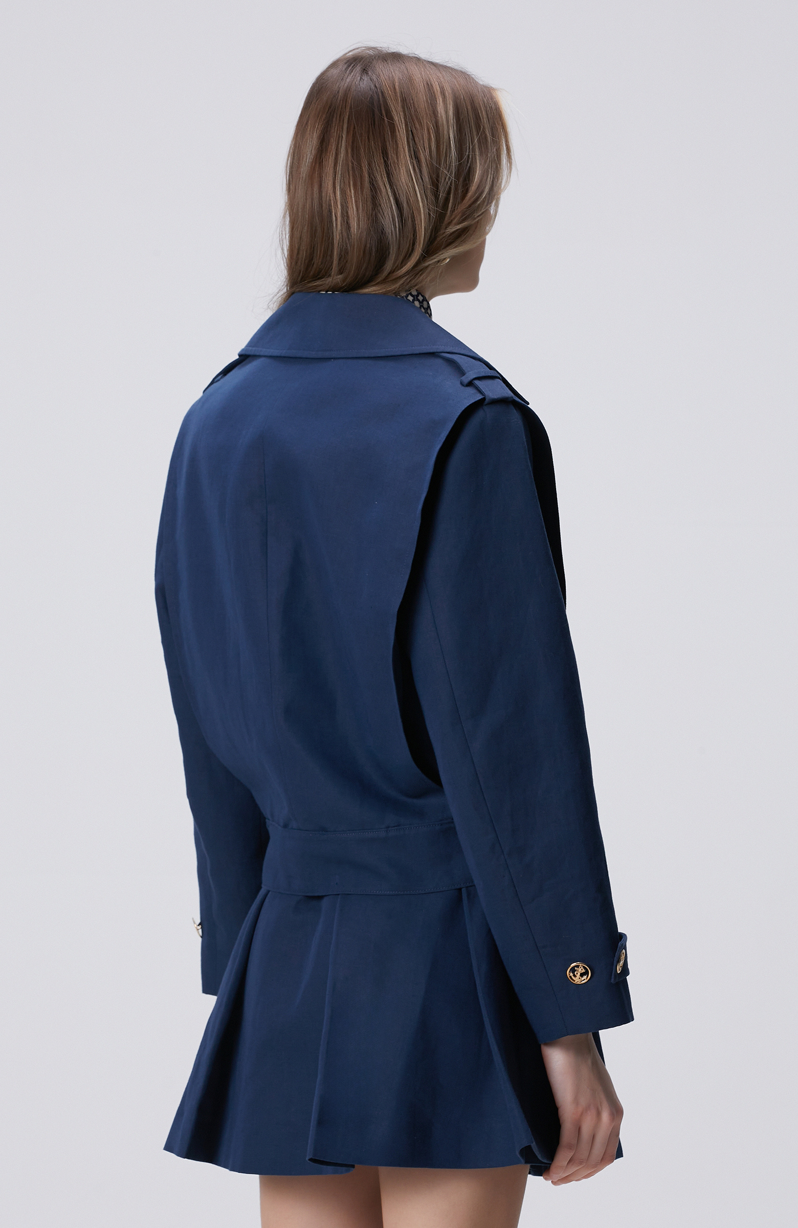 Lacivert Keten Karışımlı Pardösü