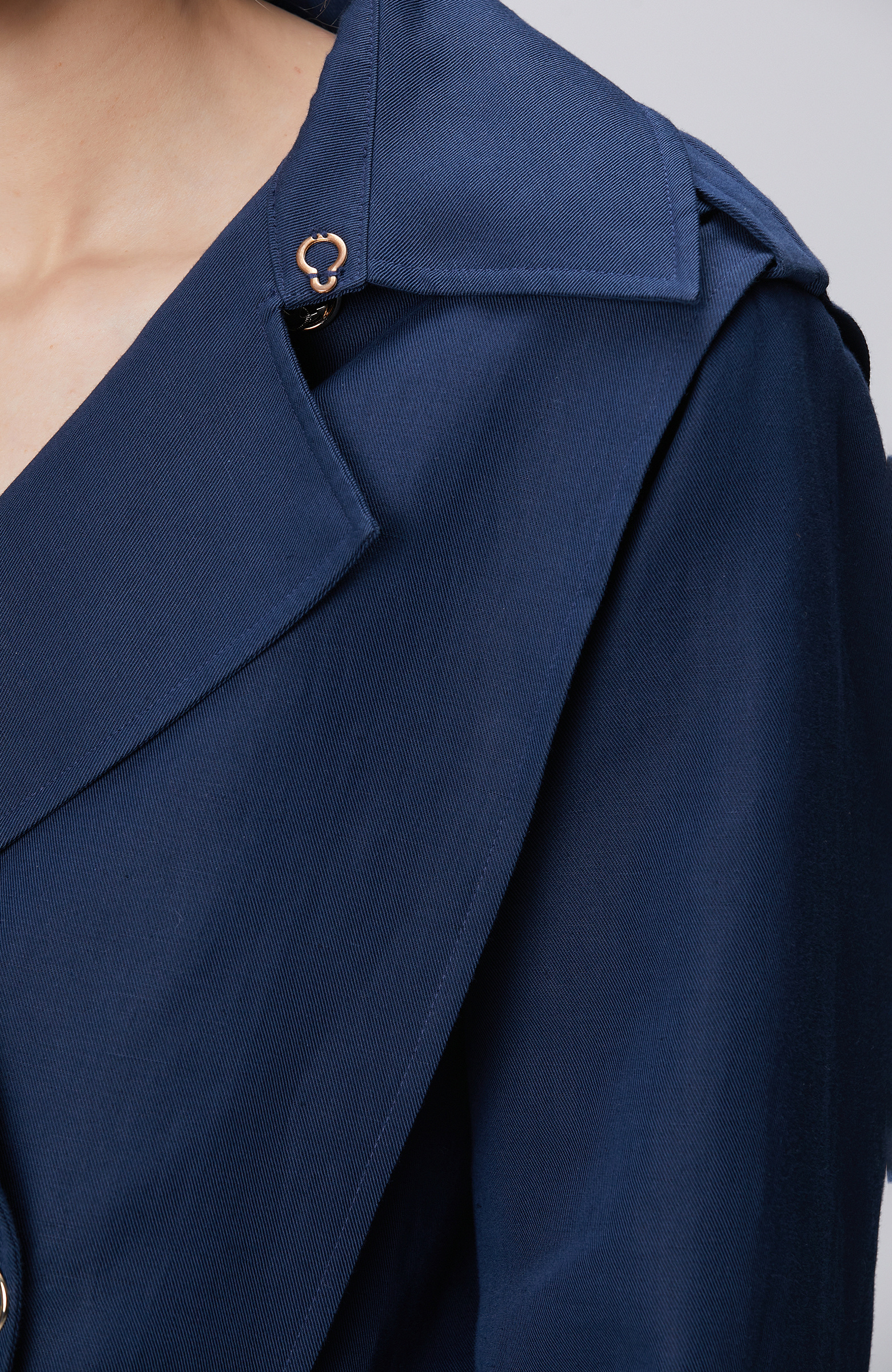 Lacivert Keten Karışımlı Pardösü