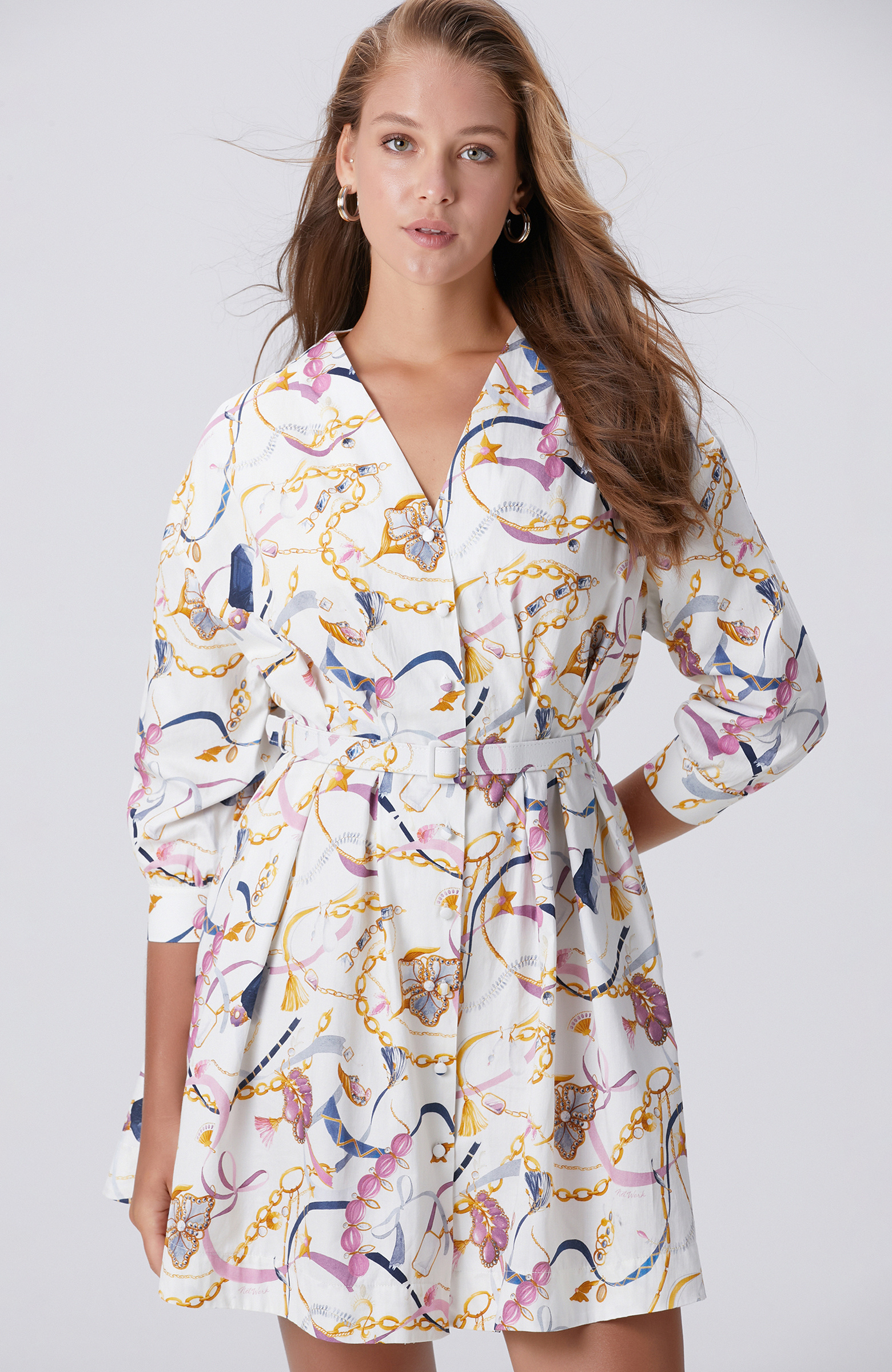 Renkli Desenli Mini Elbise