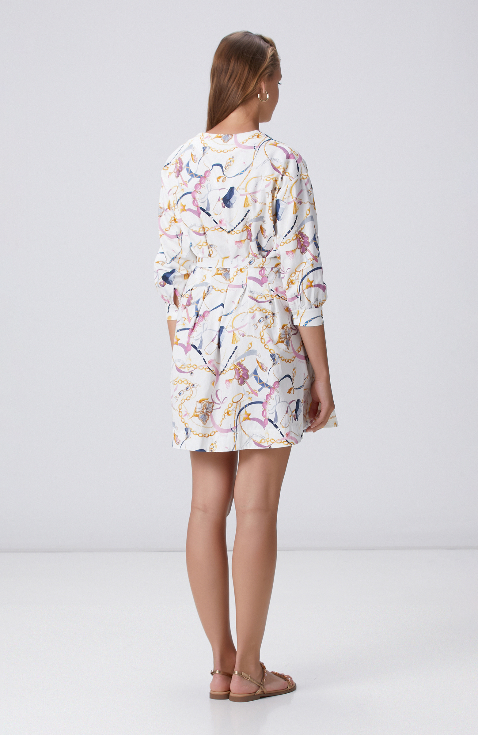 Renkli Desenli Mini Elbise