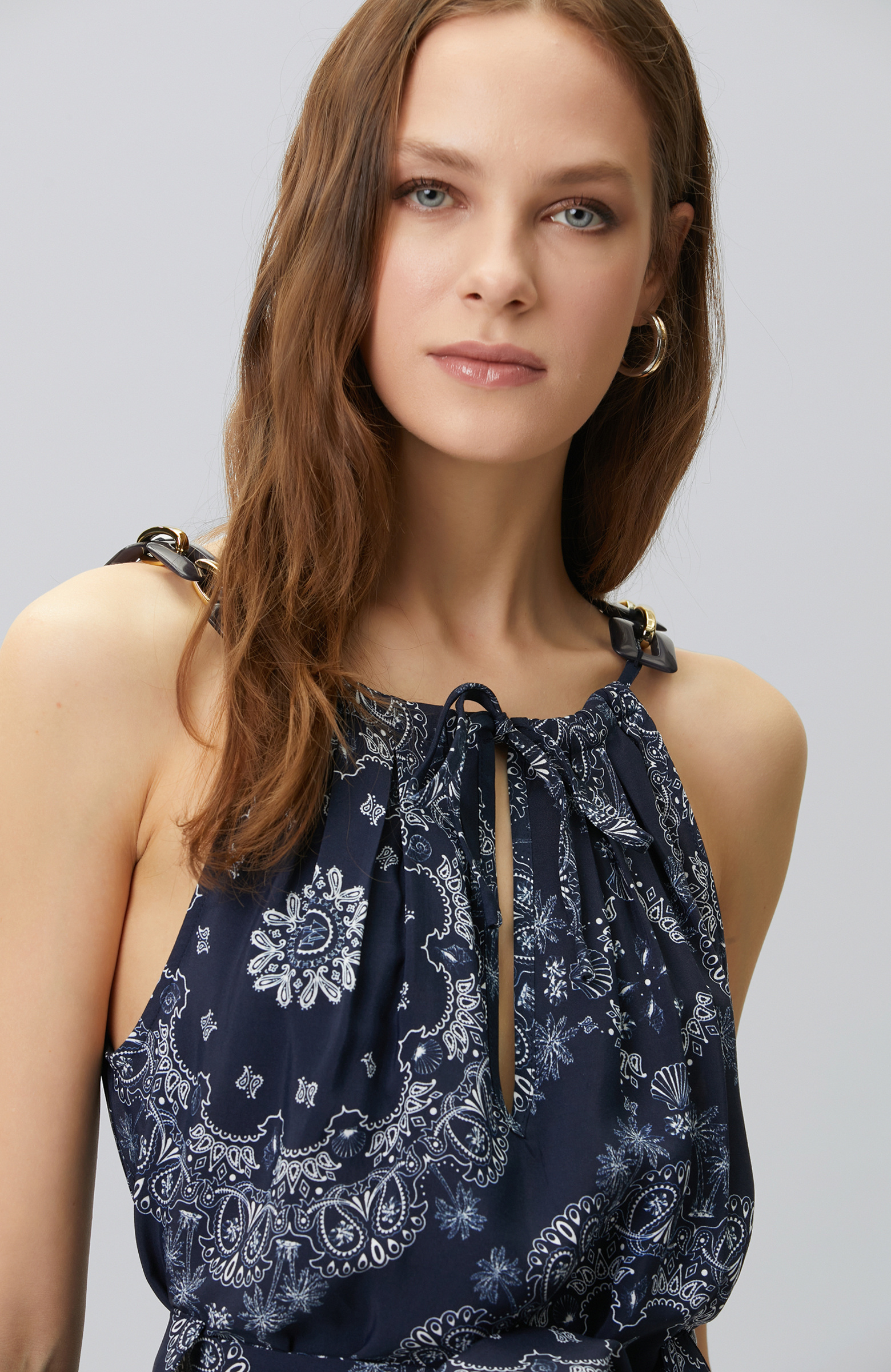 Navy Blue White Paisley Dress
