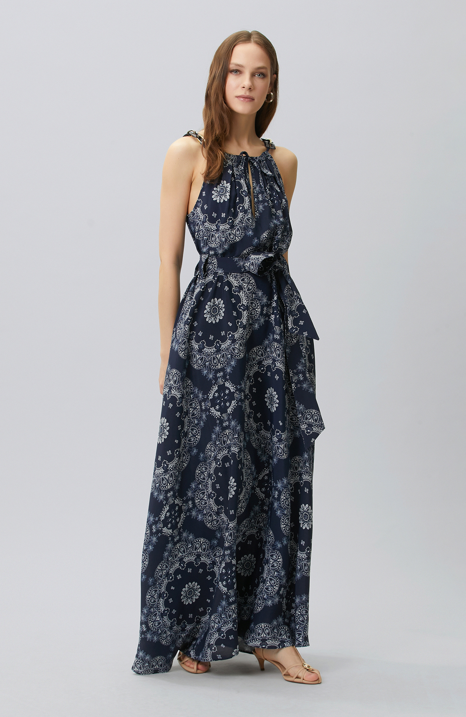 Navy Blue White Paisley Dress