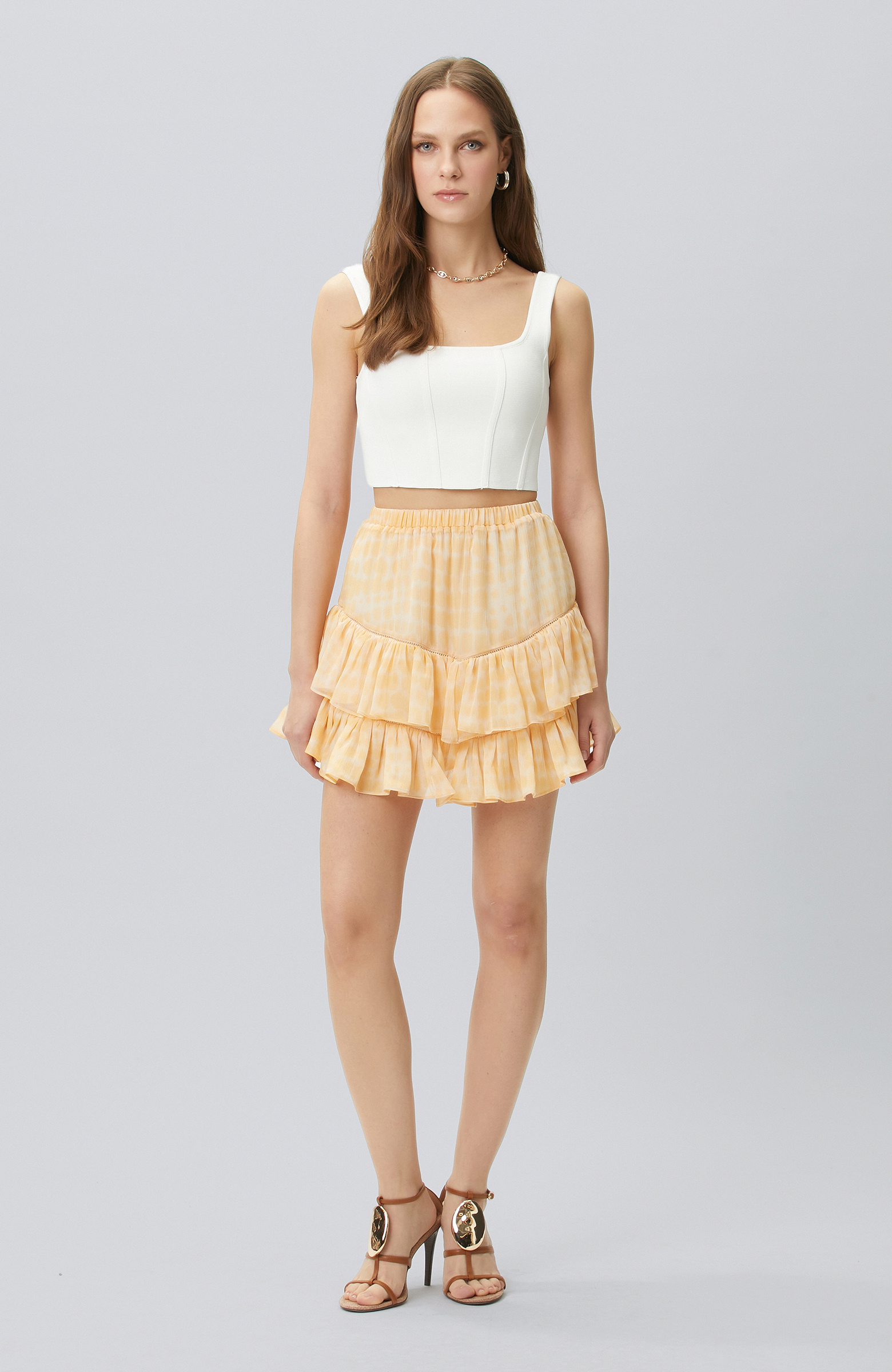 Sarı Puantiye Desenli Etek