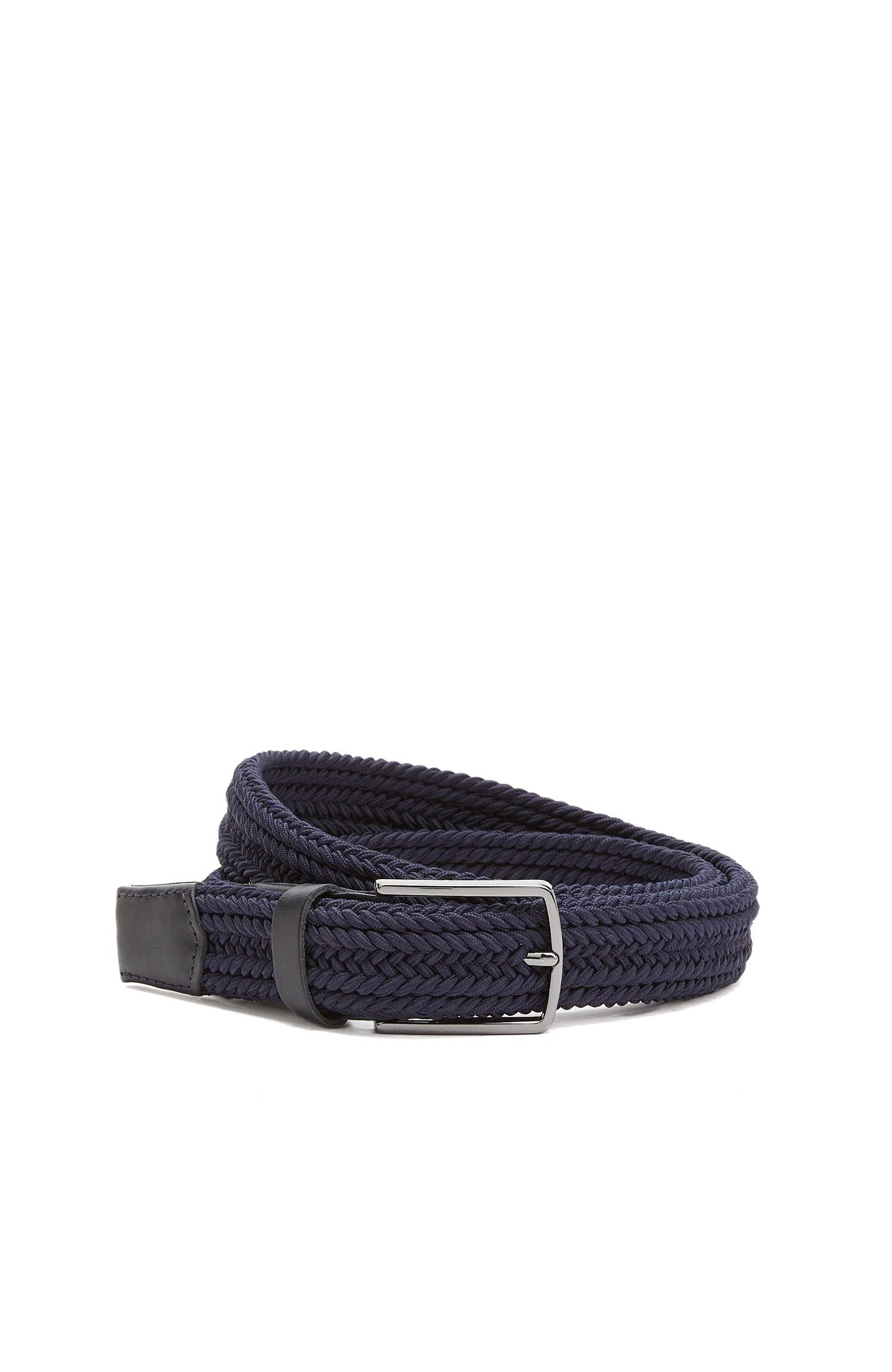 Navy Blue Elastic Knitted Men's Leather Belt