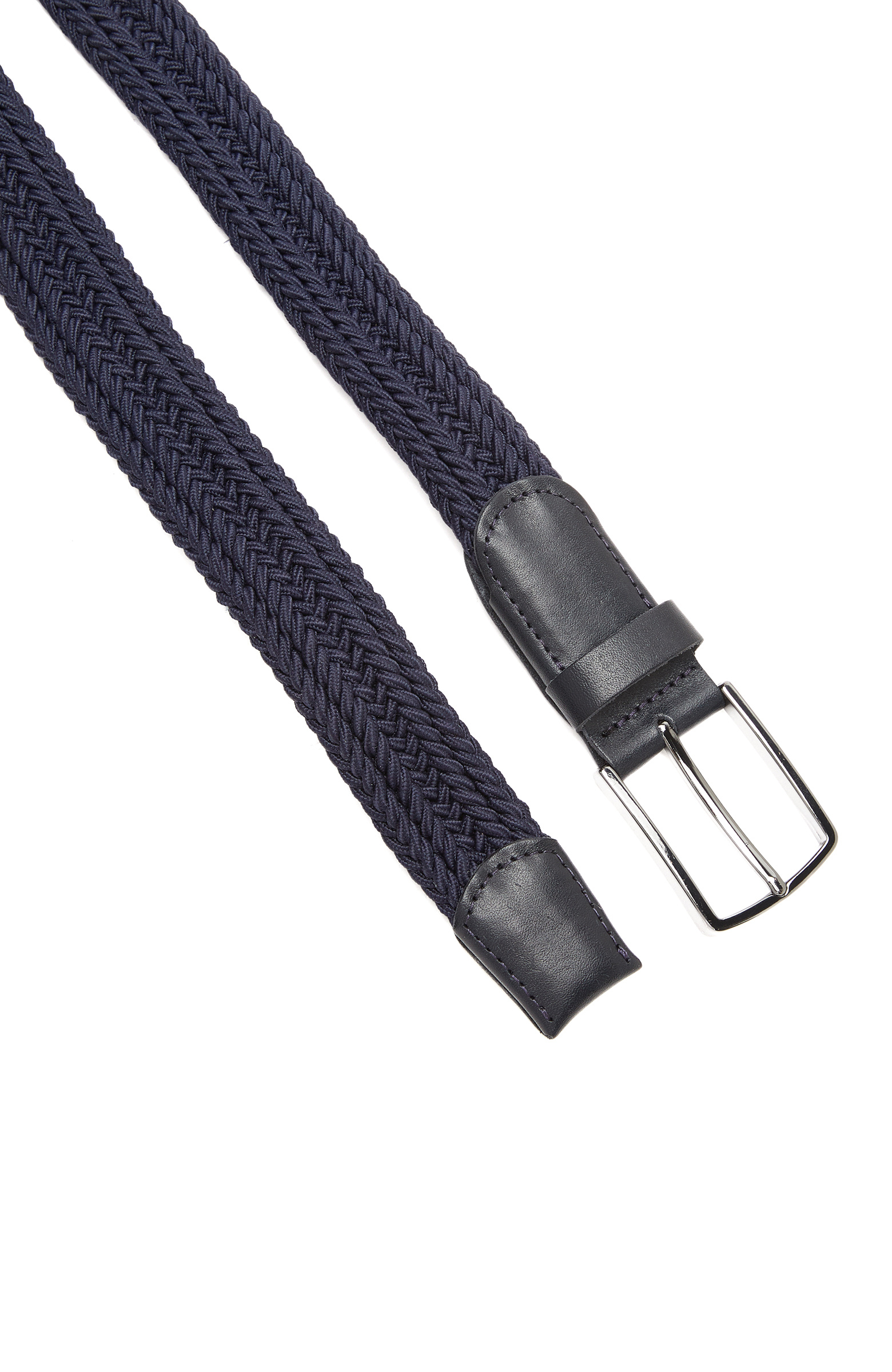 Navy Blue Elastic Knitted Men's Leather Belt