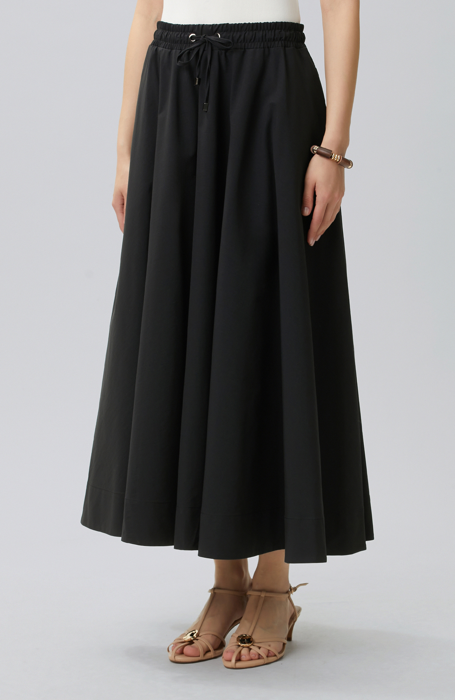 Black Elastic Waist Cord Tie Skirt