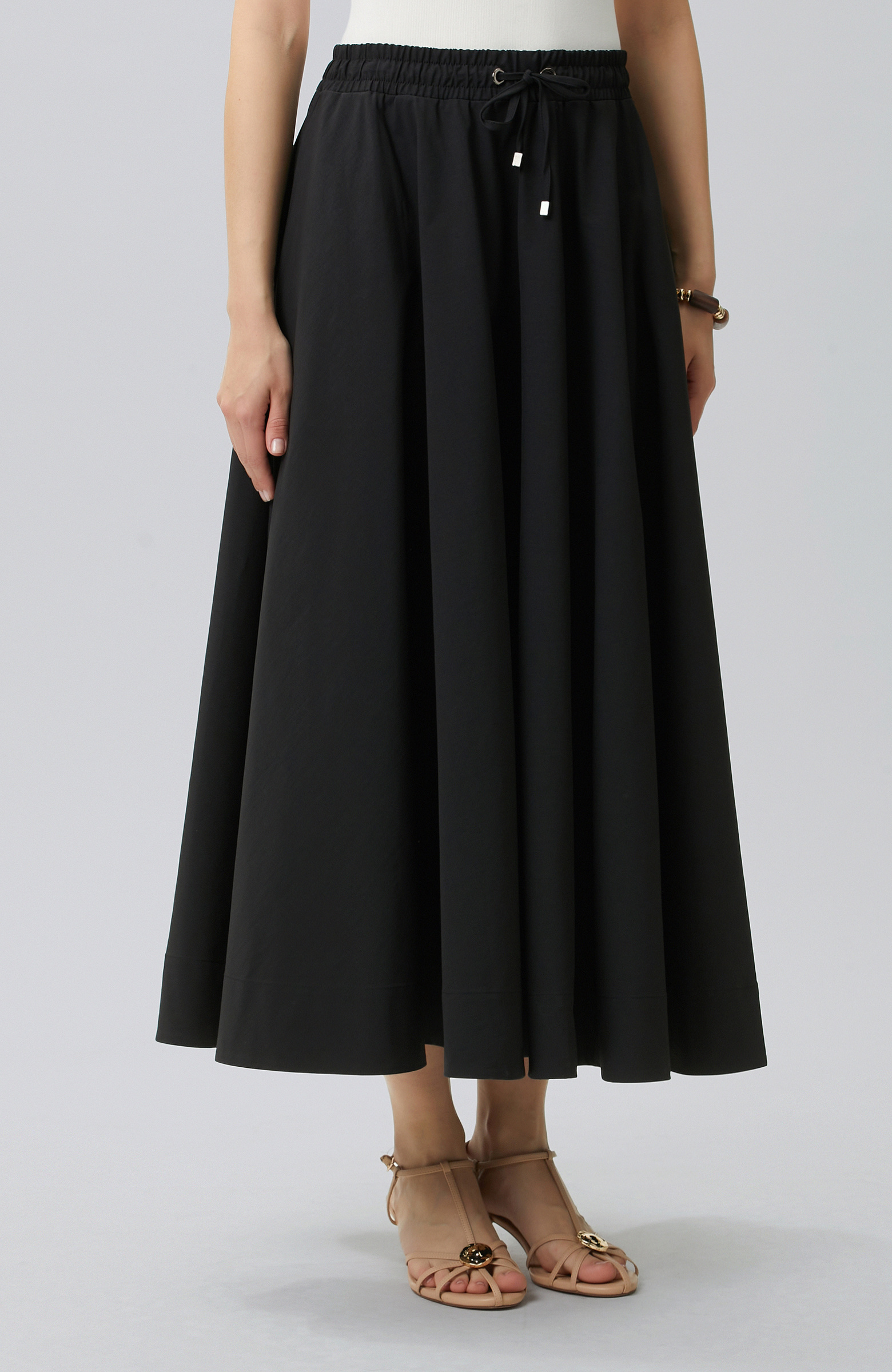 Black Elastic Waist Cord Tie Skirt