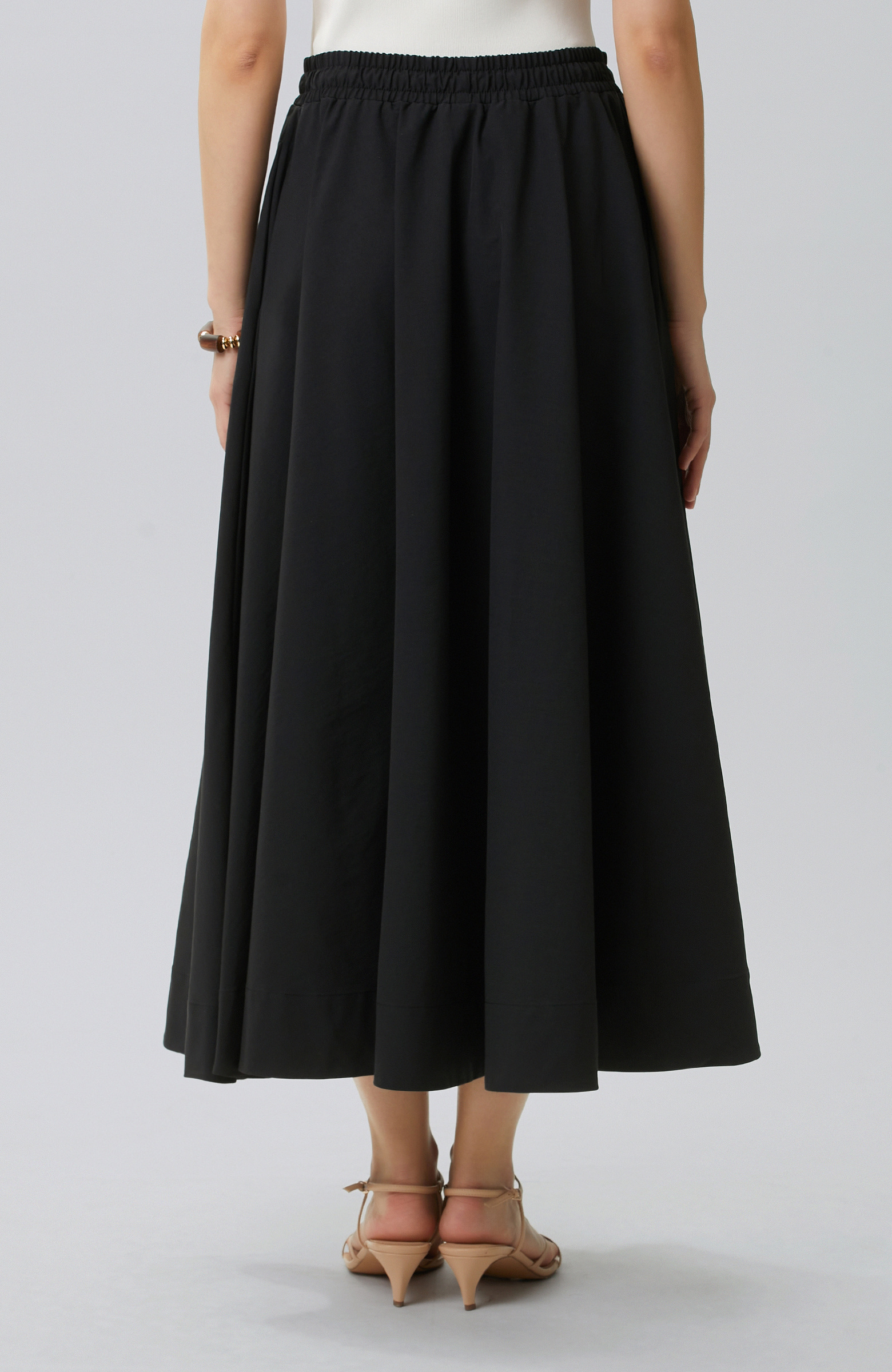 Black Elastic Waist Cord Tie Skirt