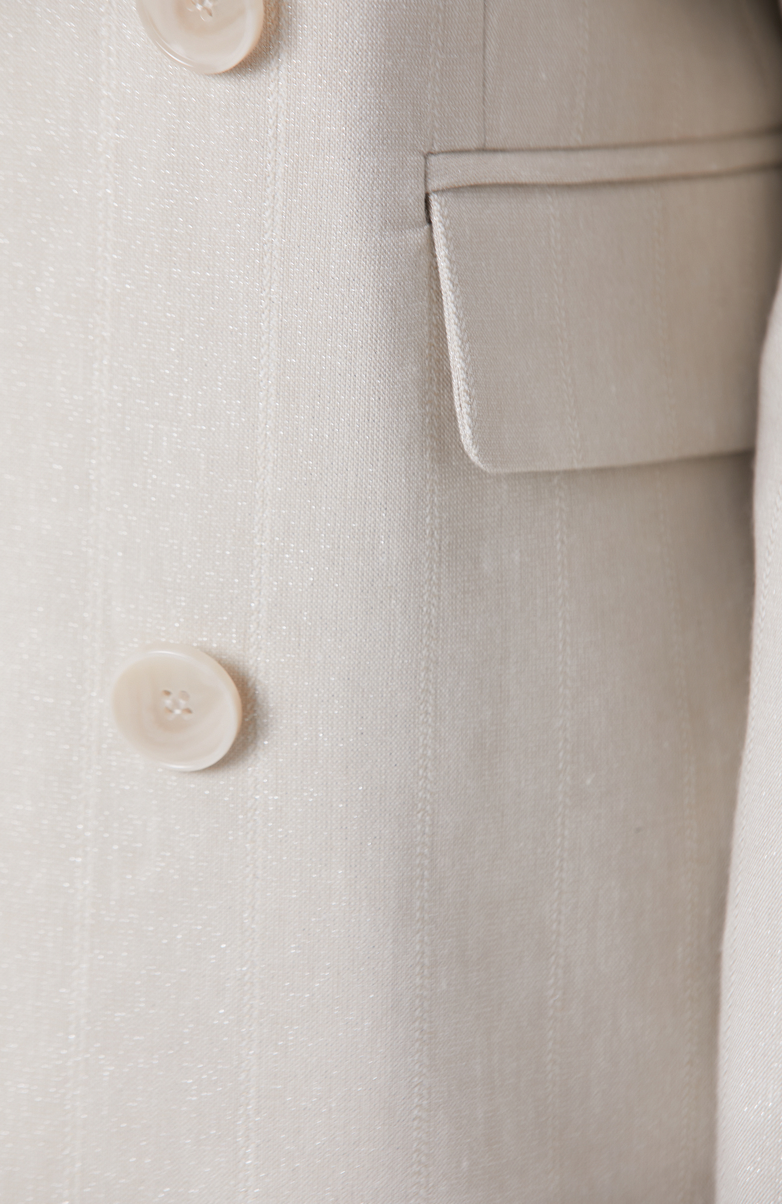 Natural Striped Silvery Linen Blend Double Breasted Jacket