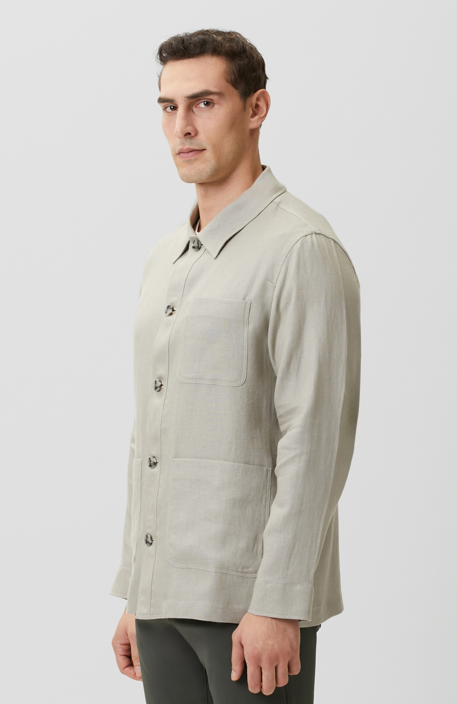 Taş Cep Detaylı Keten Dış Gömlek