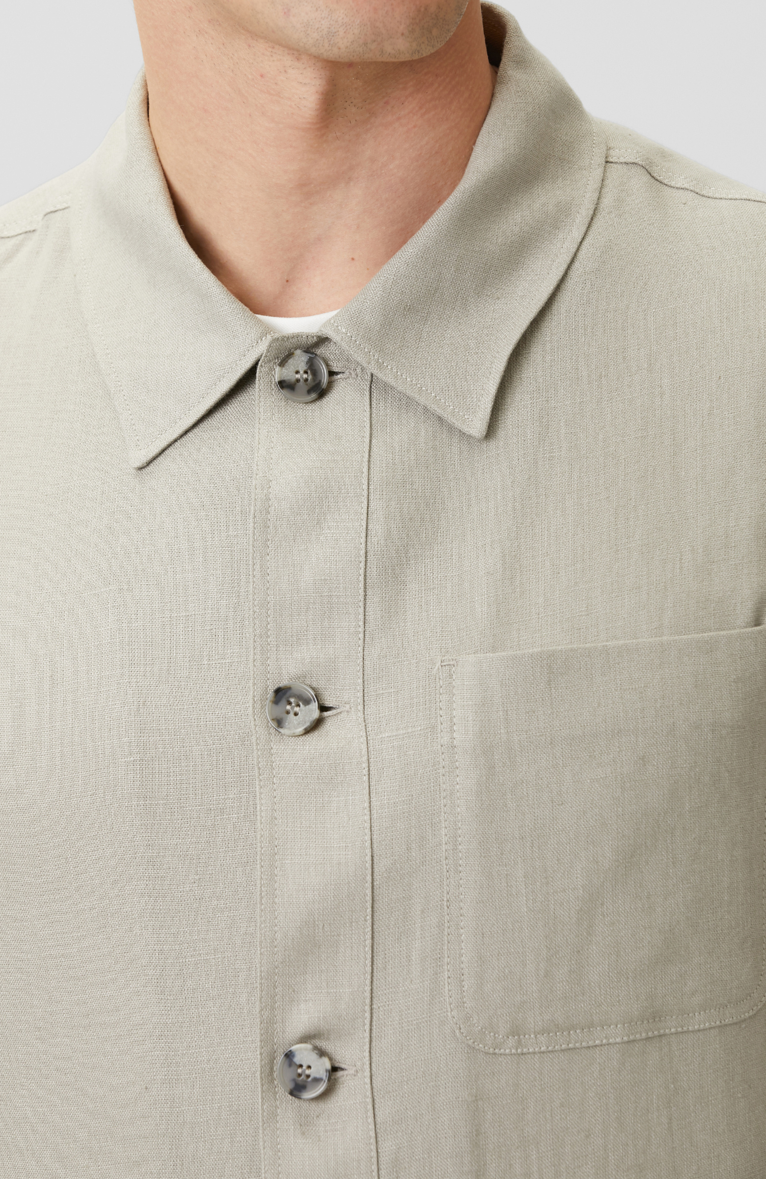 Taş Cep Detaylı Keten Dış Gömlek