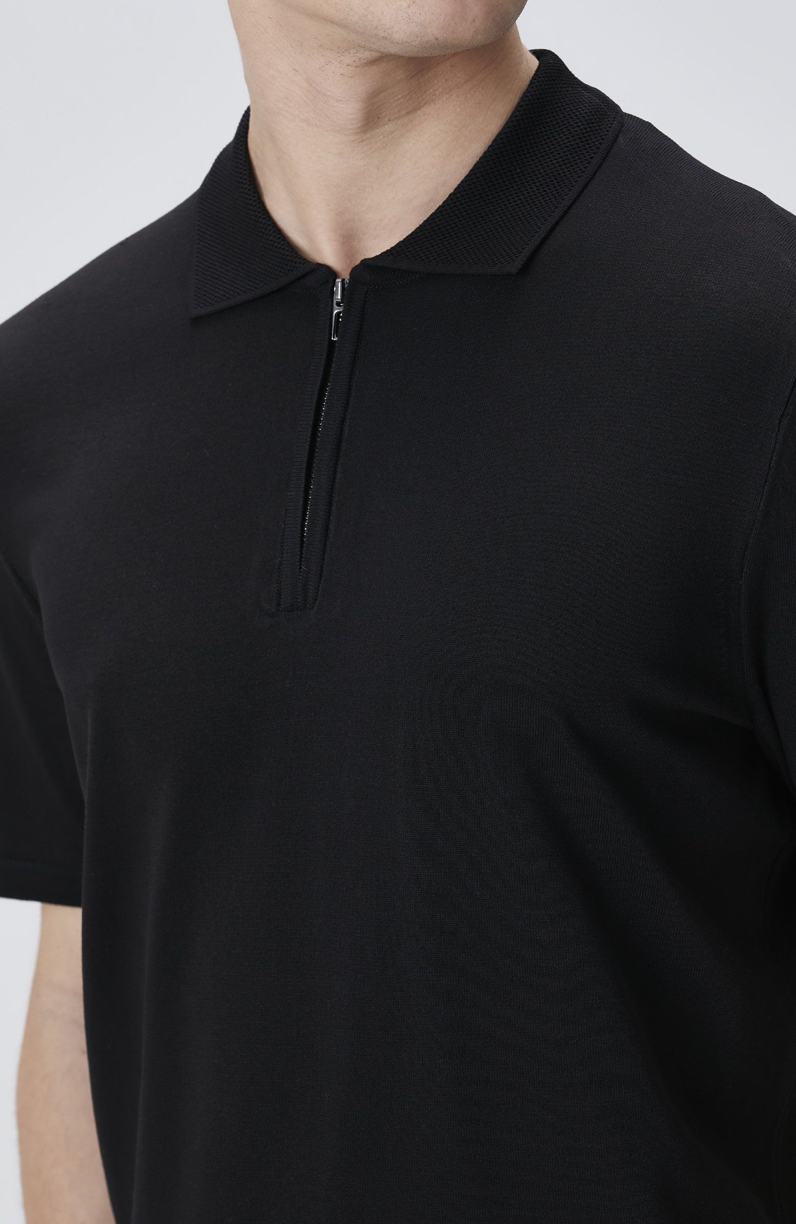 Siyah Gizli Patlı Fermuarlı Polo Kazak