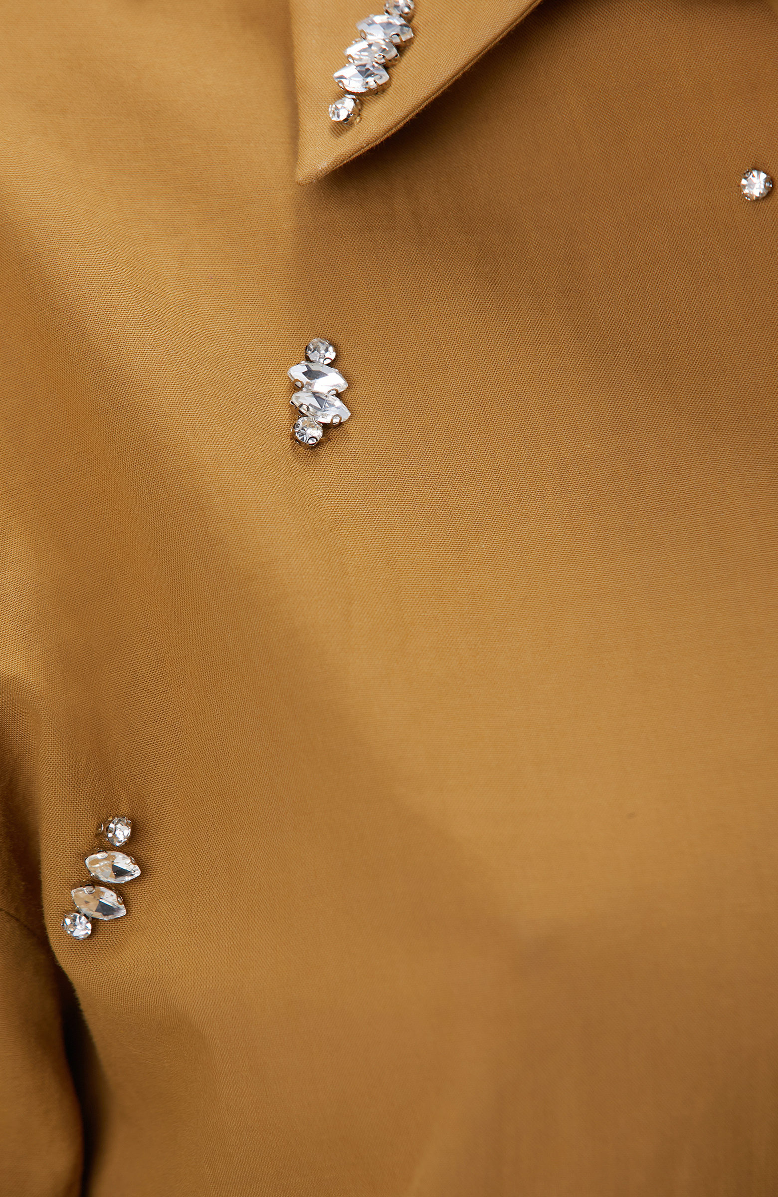 Hardal Dağınık Taş İşlemeli Cepli Uzun Kol Gömlek