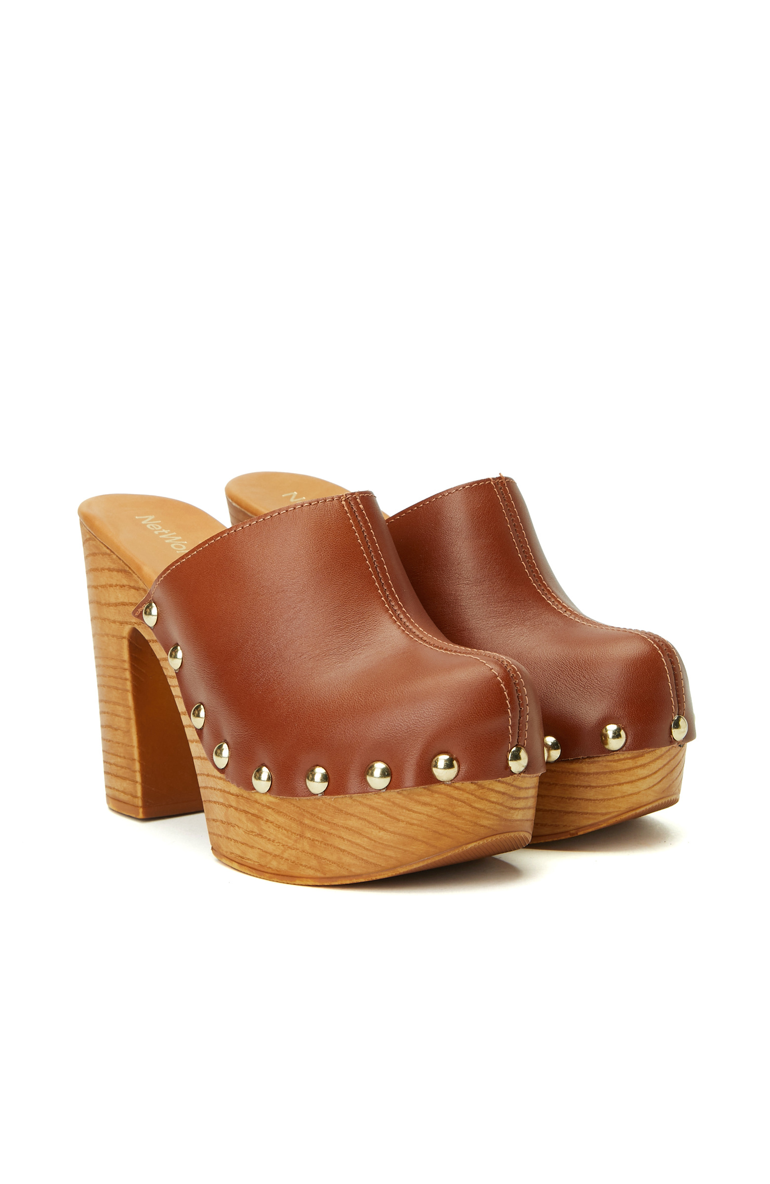 Taba Yüksek Ökçeli Kadın Deri Terlik