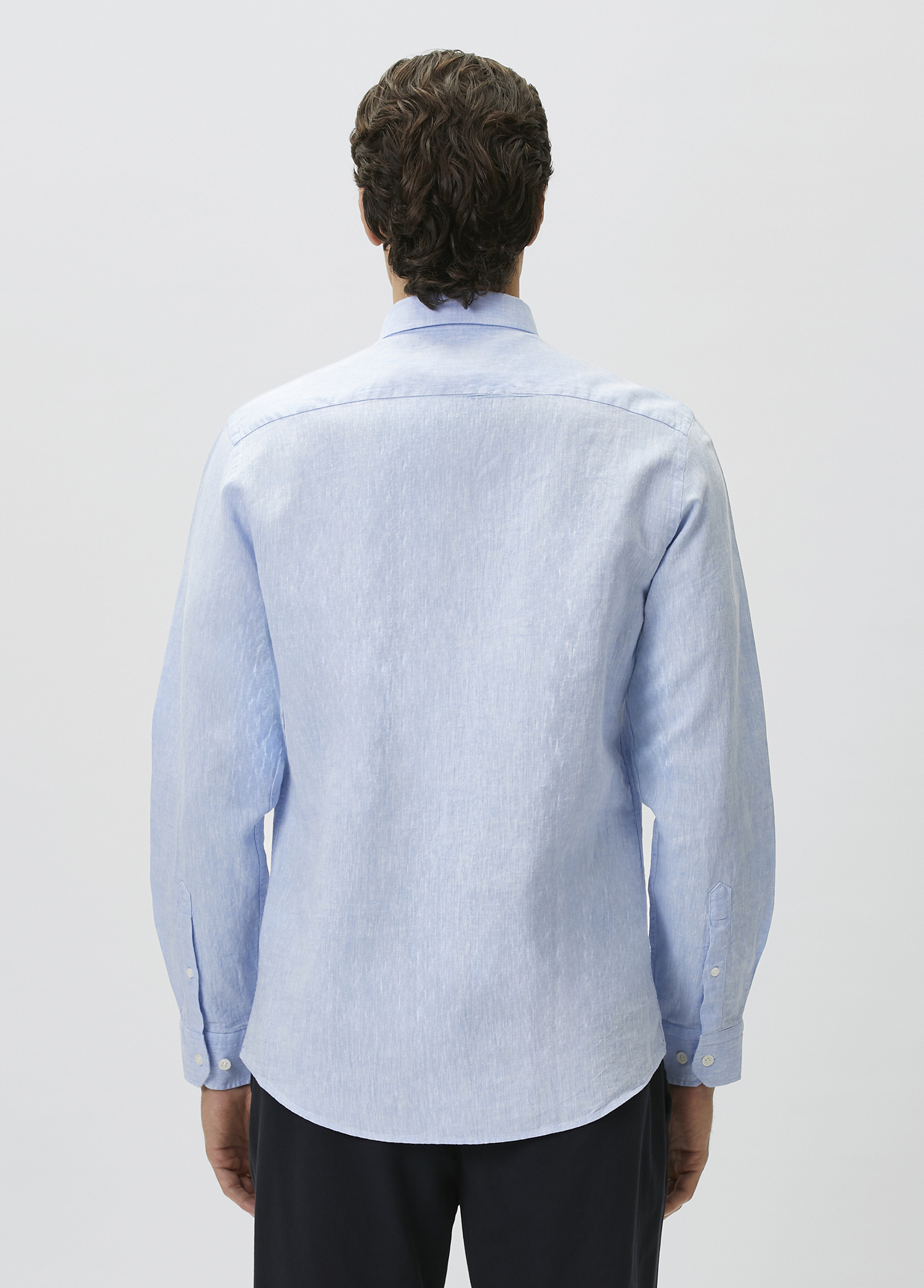 Slim Fit Açık Mavi Keten Gömlek