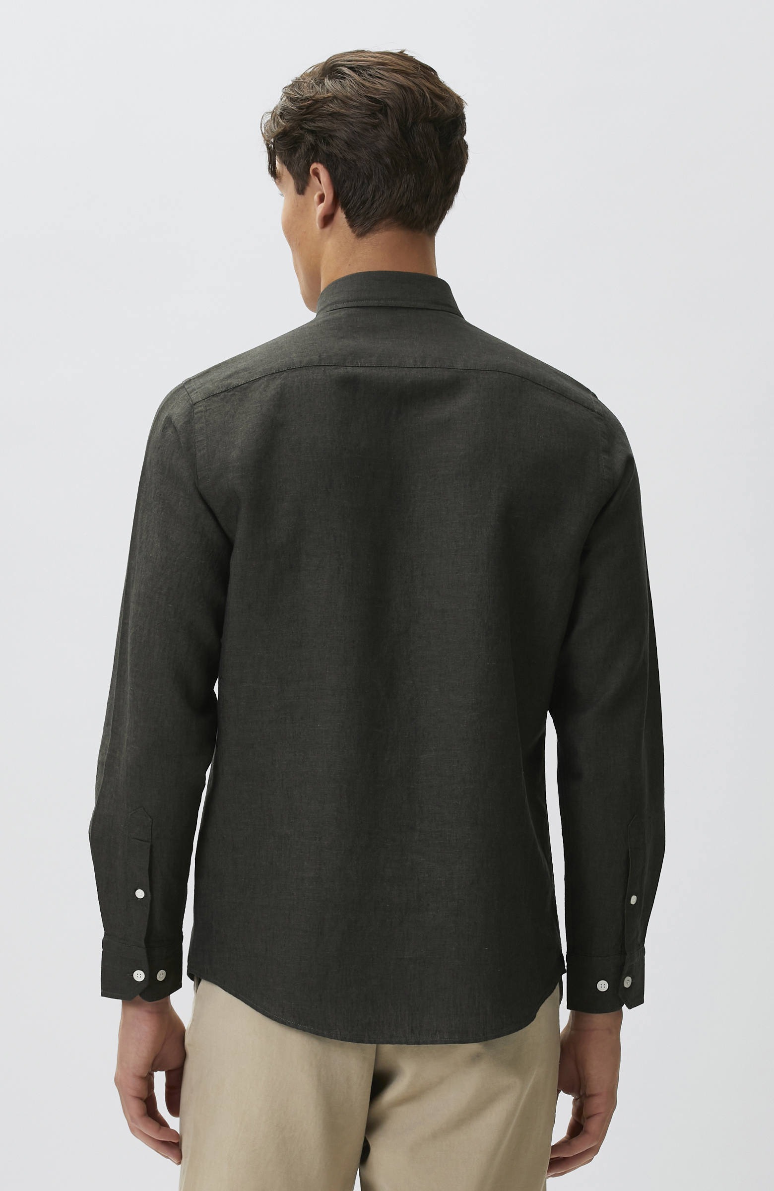Slim Fit Haki Keten Gömlek