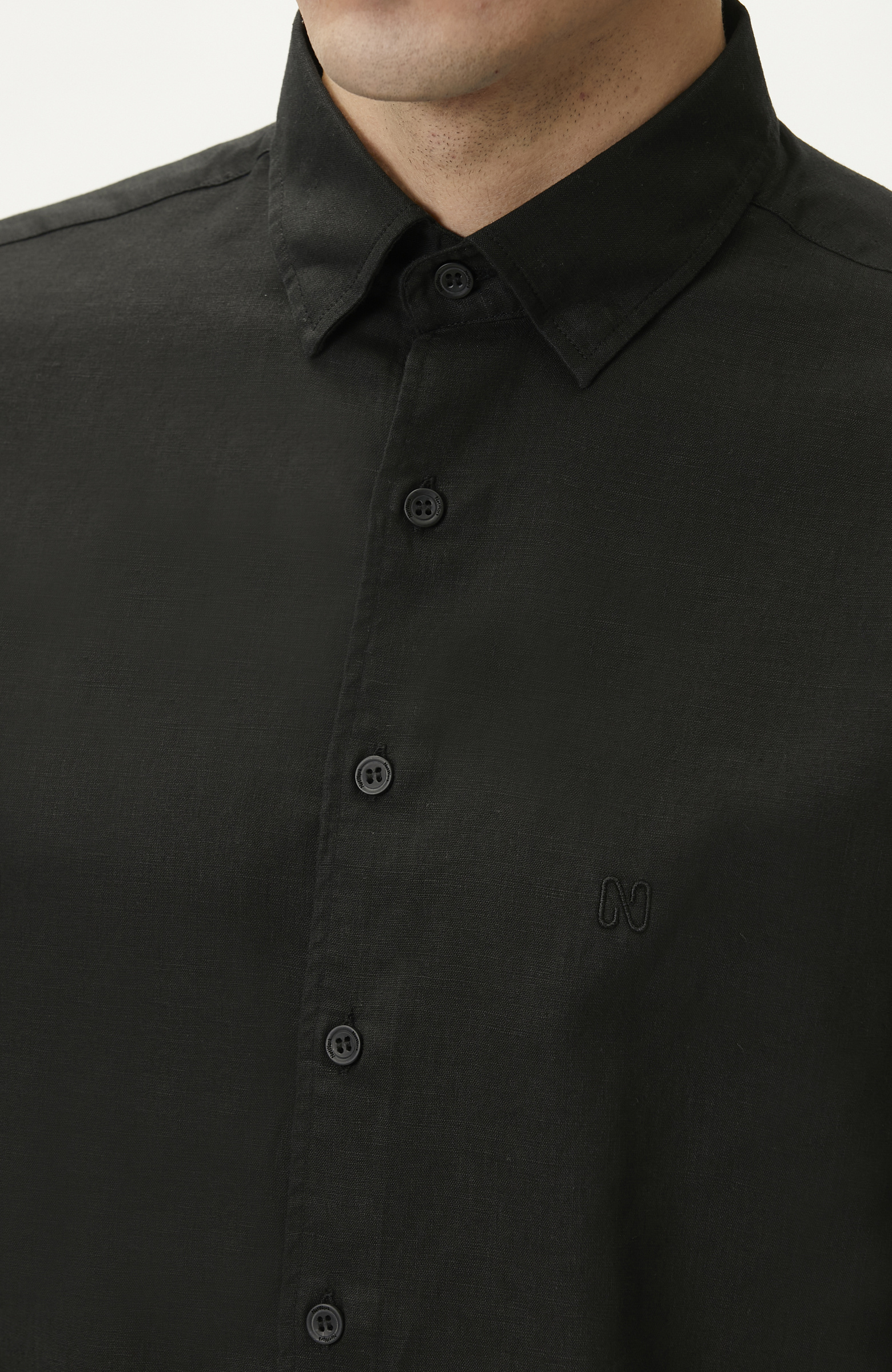 Slim Fit Siyah Keten Gömlek